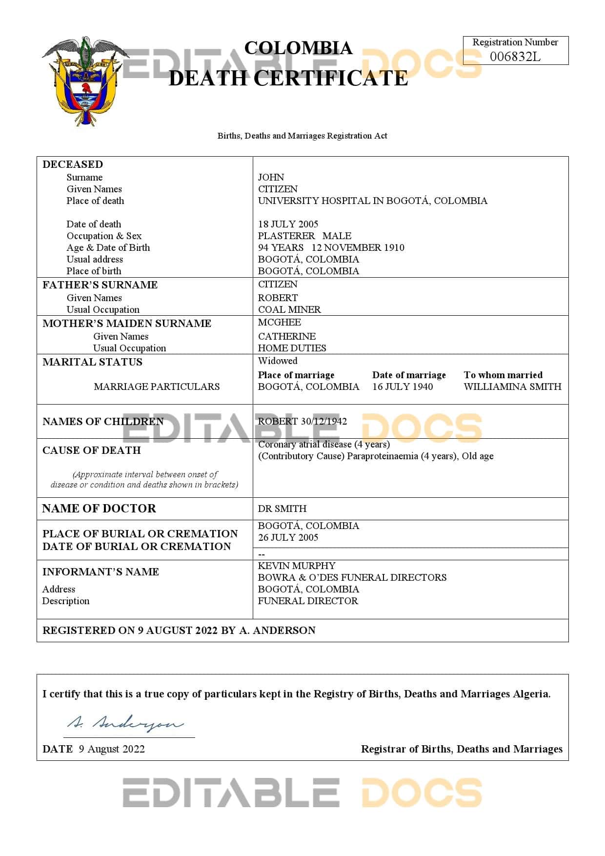 Colombia-death-certificate.jpg Colombia death certificate Word and PDF template