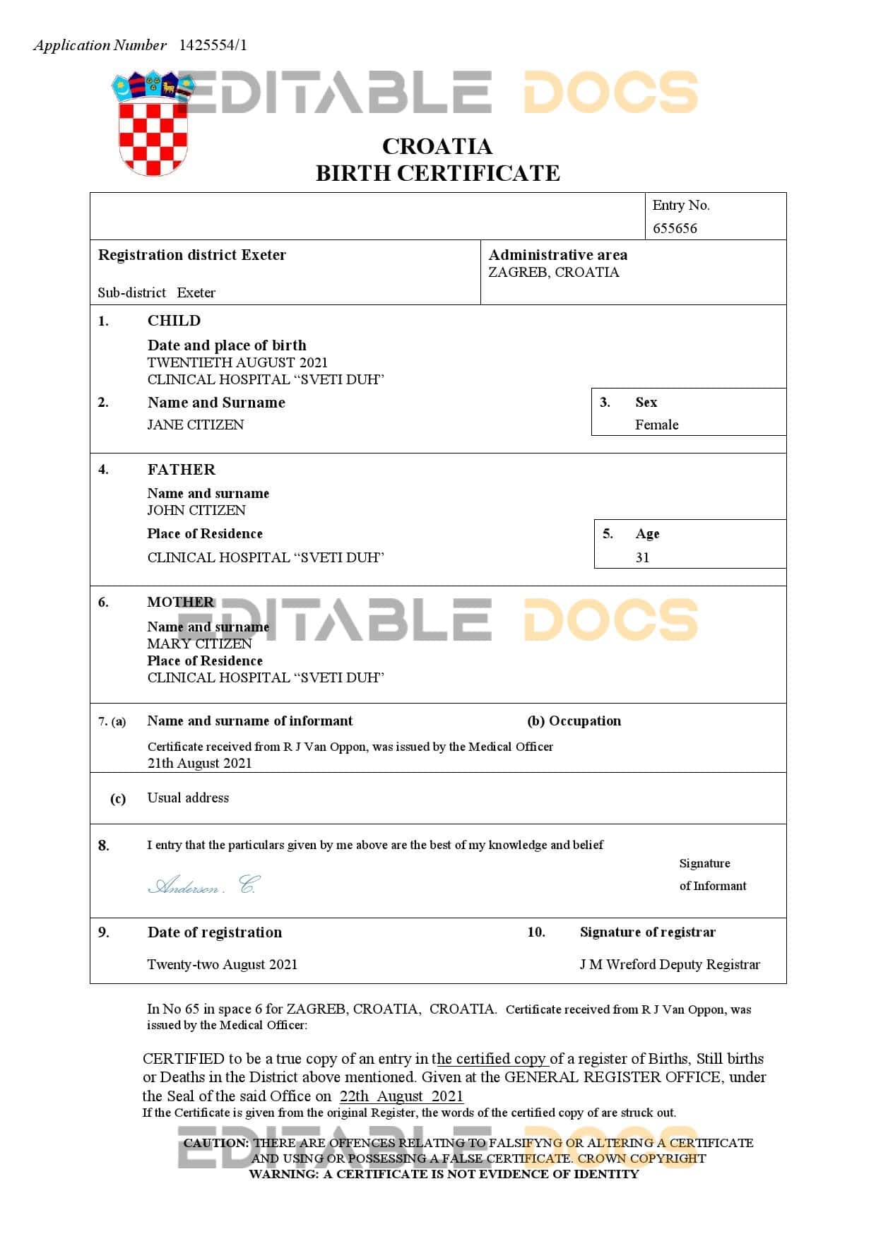 Croatia-birth-certificate.jpg Croatia birth certificate Word and PDF template