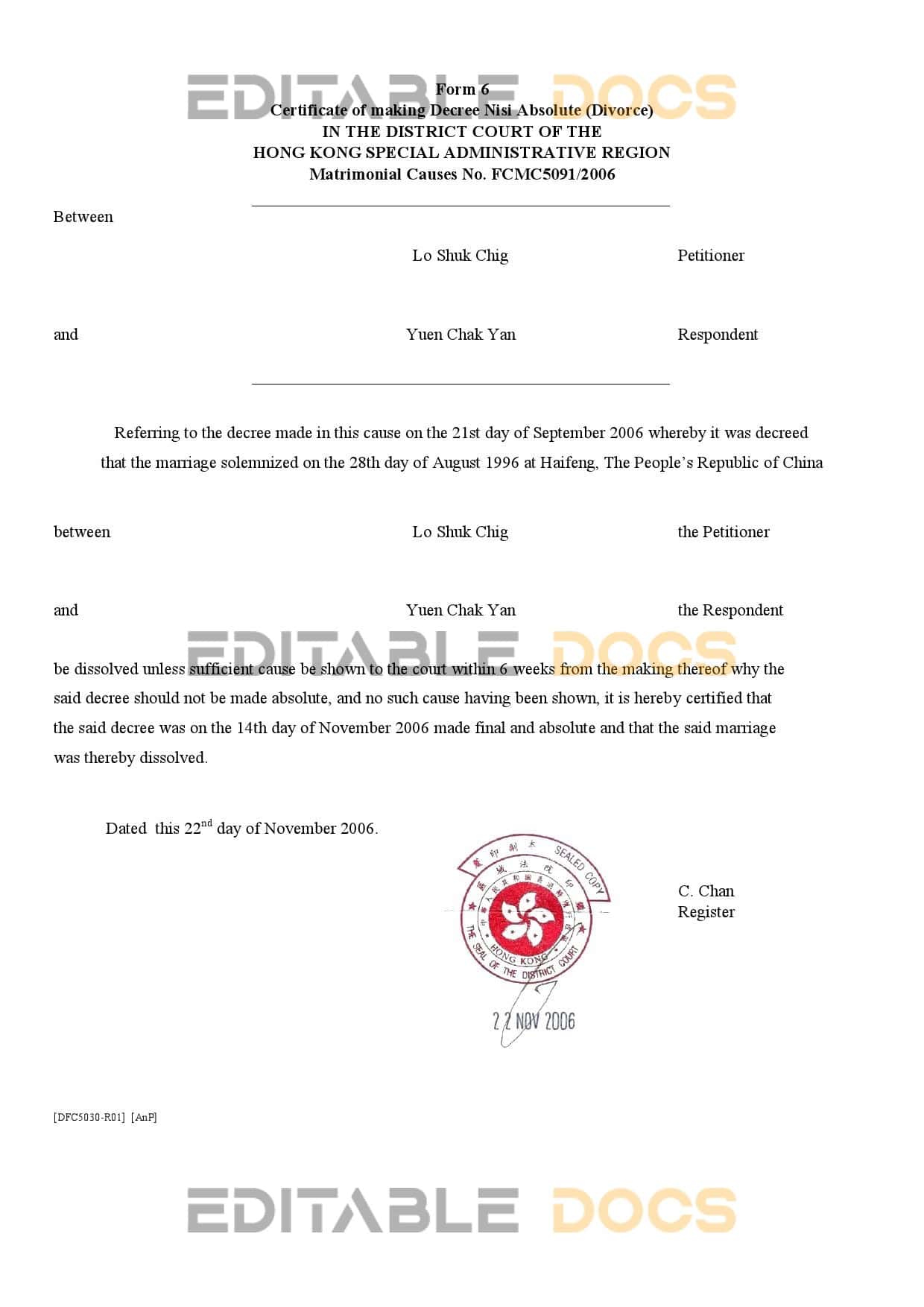 Easily Customize Hong Kong Divorce Certificate with Realistic word Templates Easily Customize Hong Kong Divorce Certificate with Realistic word Templates