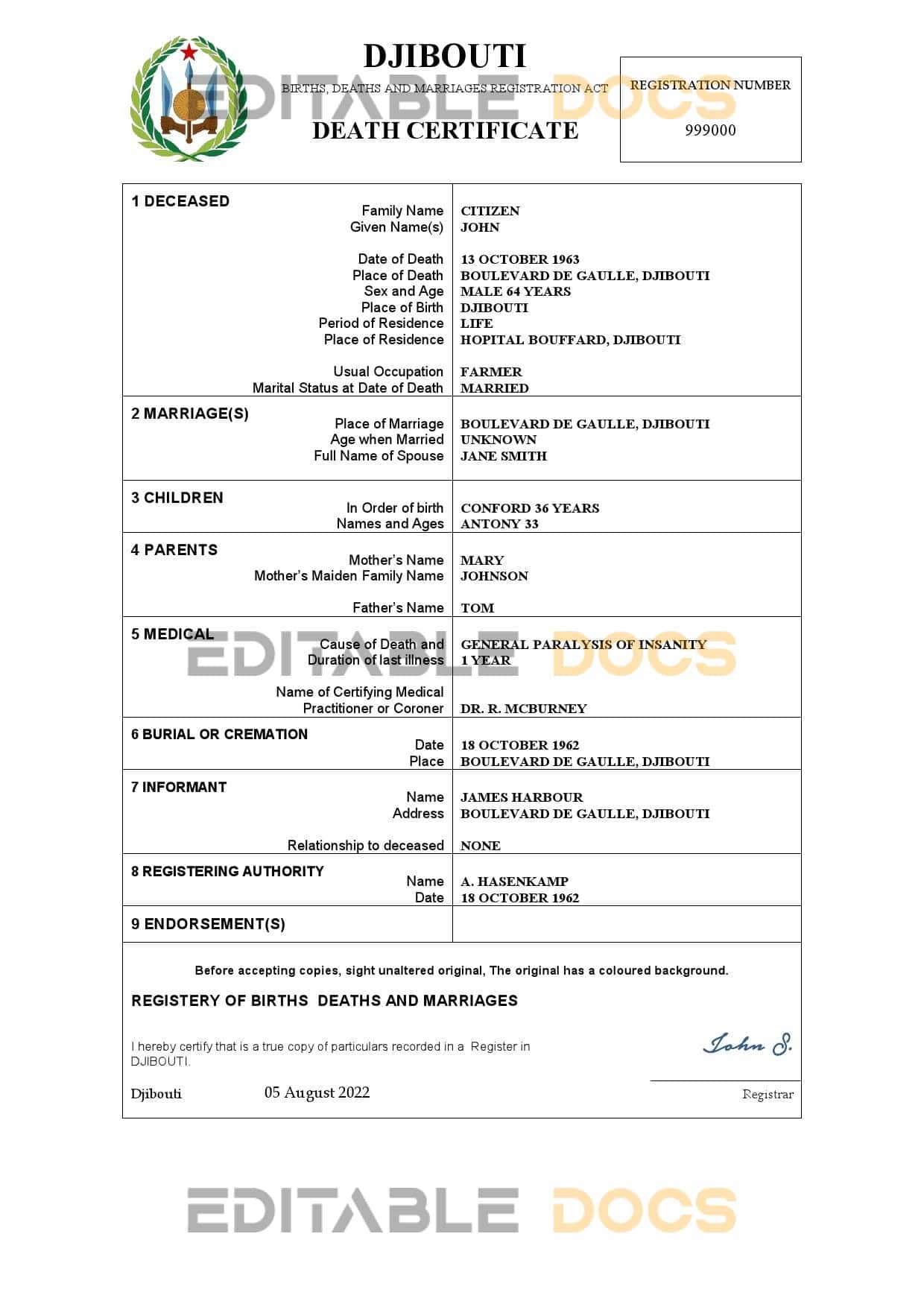Djibouti-certificate.jpg Djibouti birth certificate Word and PDF template