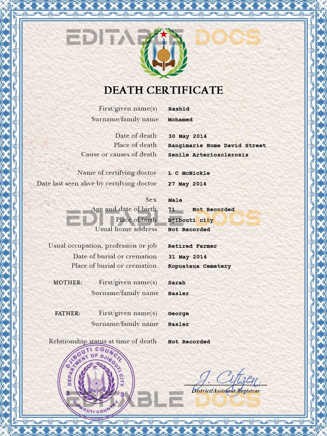 Djibouti-death-certificate-PSD-template-completely-editable.jpg Djibouti death certificate PSD template