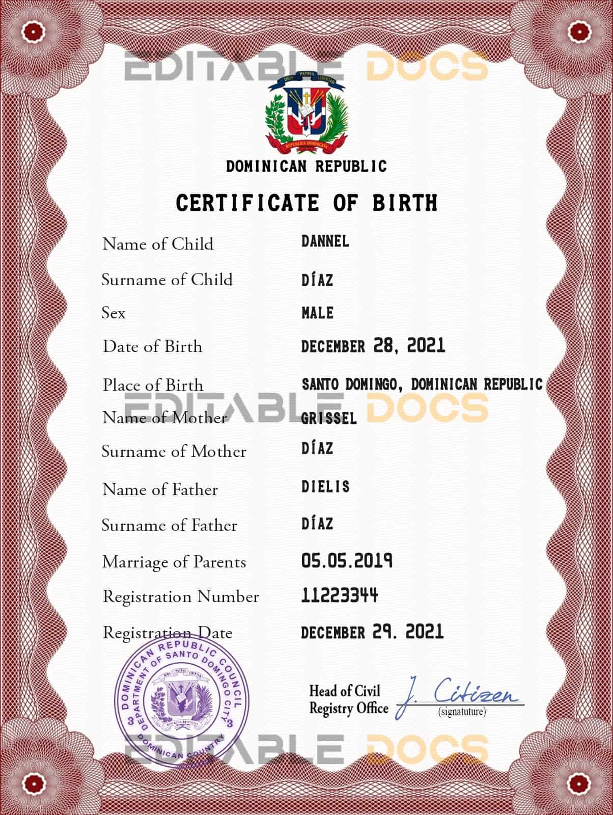 Authentic Dominican Republic Birth Certificate Template Customize and Download Online Authentic Dominican Republic Birth Certificate Template Customize and Download Online