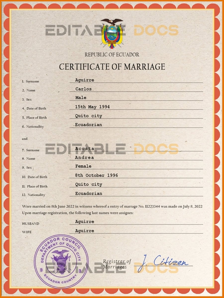 Ecuador Marriage Certificate Editable PSD Templates Ecuador Marriage Certificate Editable PSD Templates