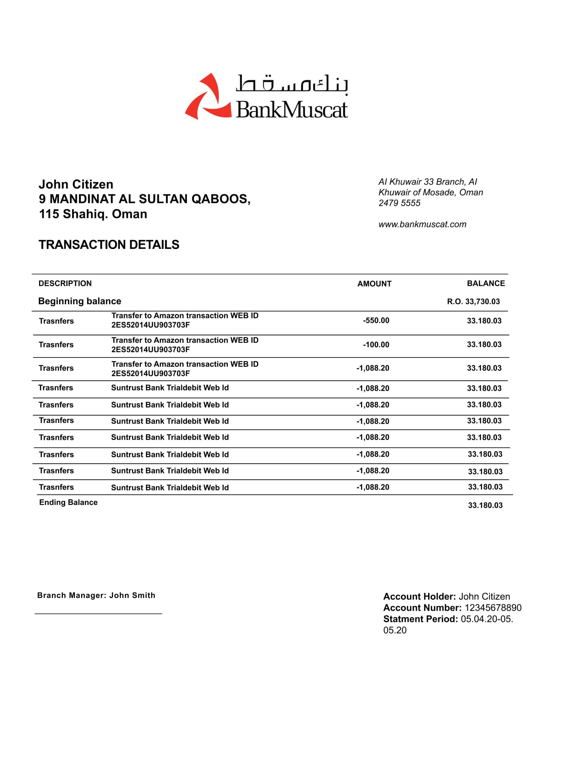 Fake Bank Muscat Business Statement Fake Bank Muscat Business Statement