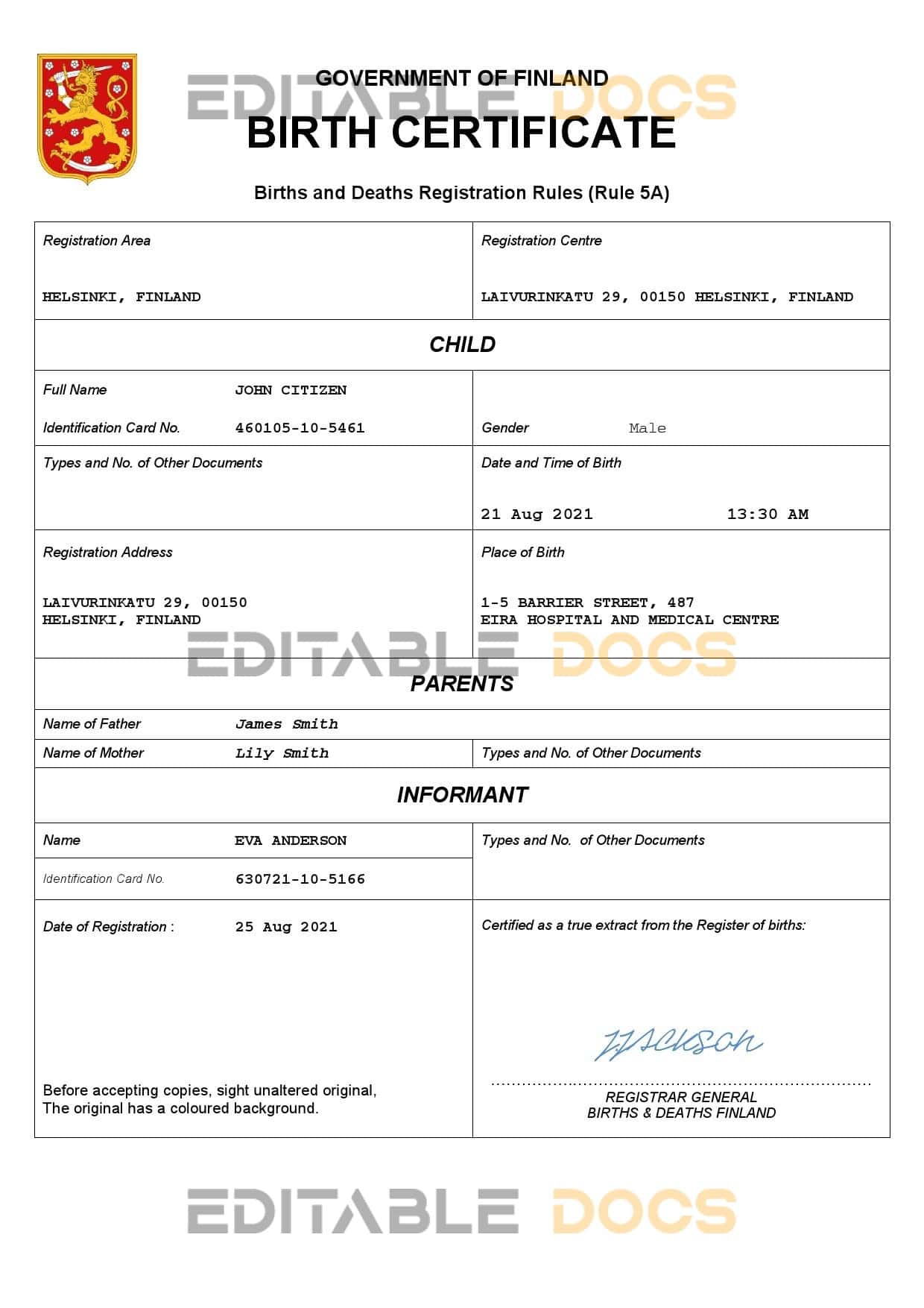 Finland-birth-certificate.jpg Finland vital record birth certificate Word and PDF template
