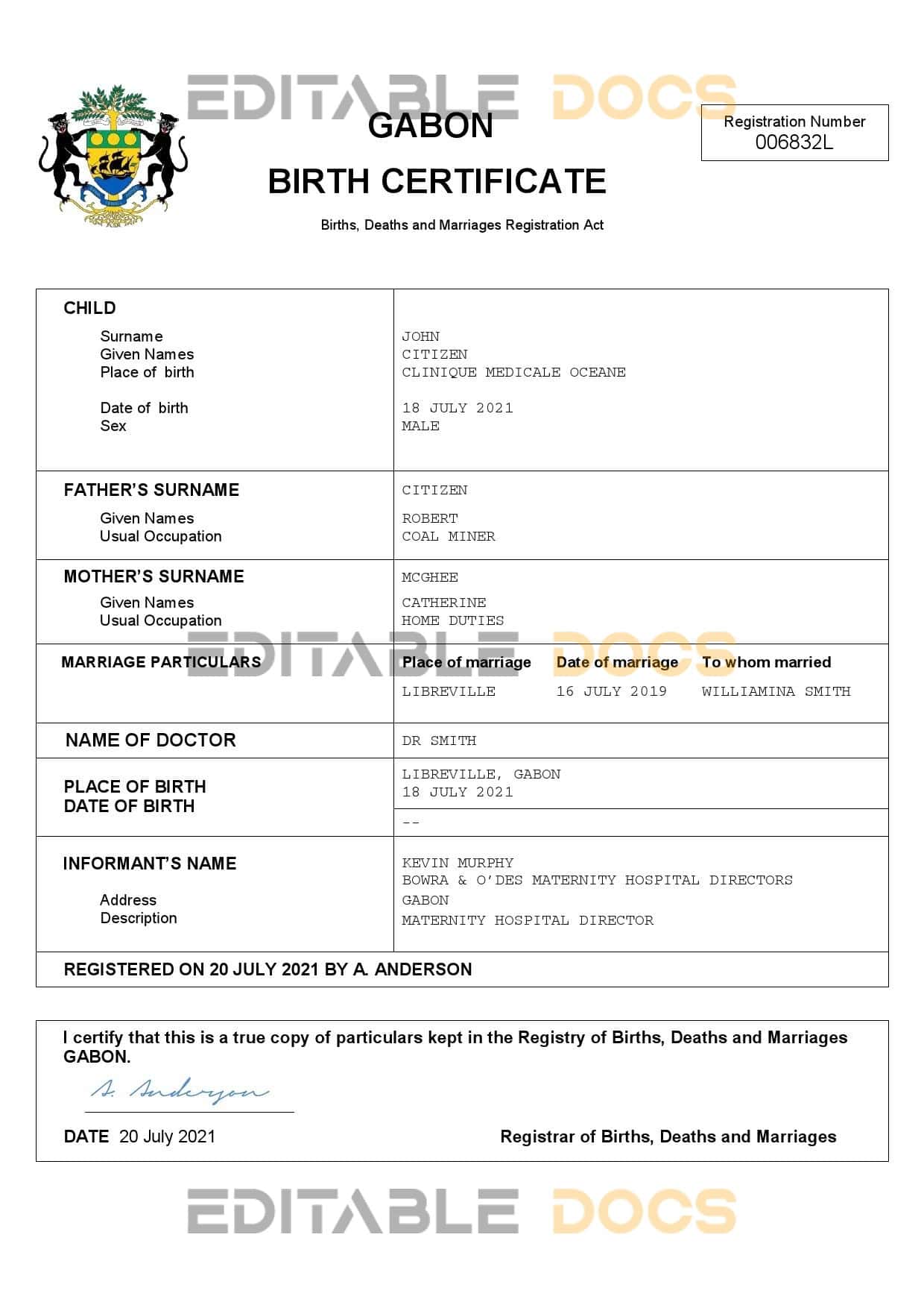 Gabon-birth-certificate.jpg Gabon vital record birth certificate Word and PDF template