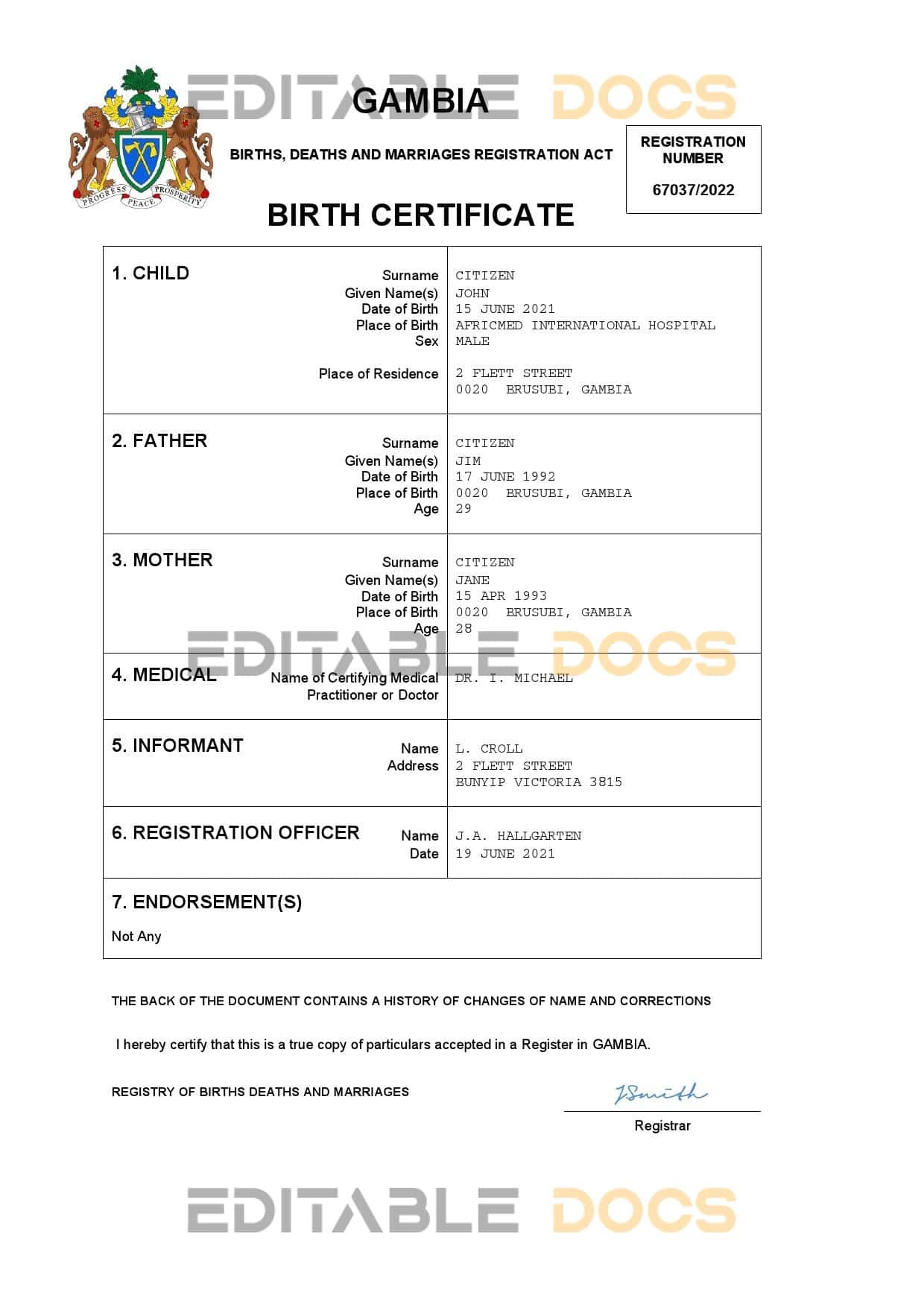 Gambia-birth-certificate.jpg Gambia birth certificate Word and PDF template