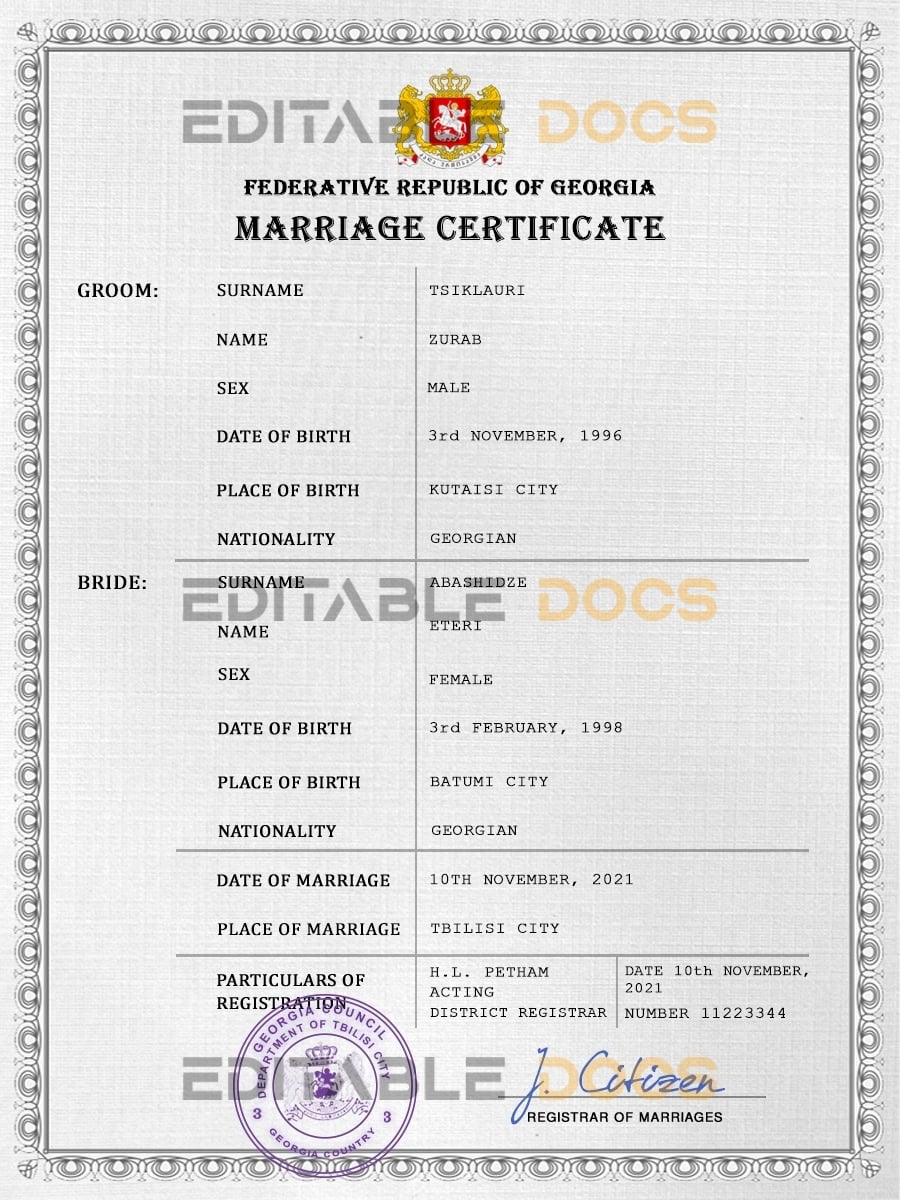 Georgia Marriage Certificate Editable PSD Templates Georgia Marriage Certificate Editable PSD Templates