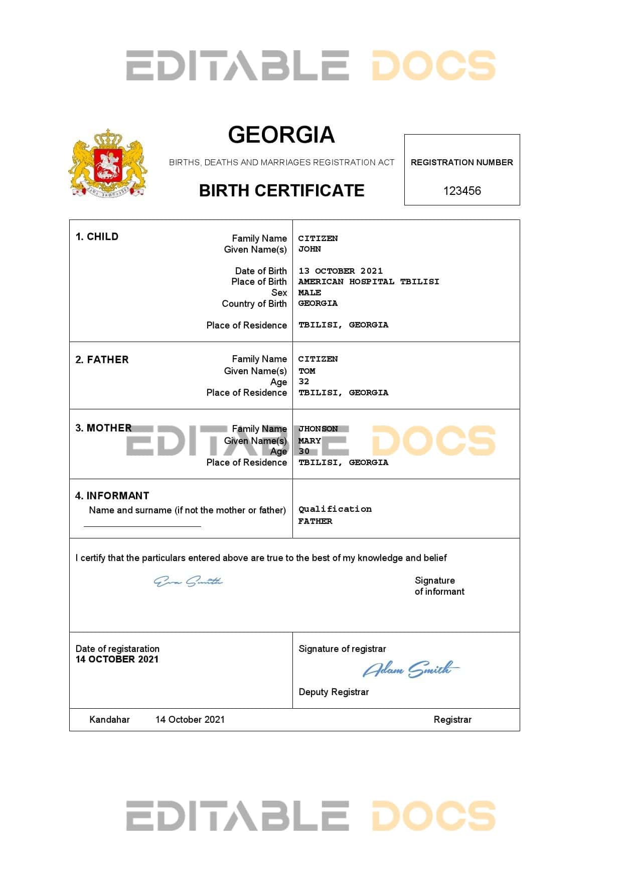 Georgia-certificate.jpg Georgia vital record birth certificate Word and PDF template