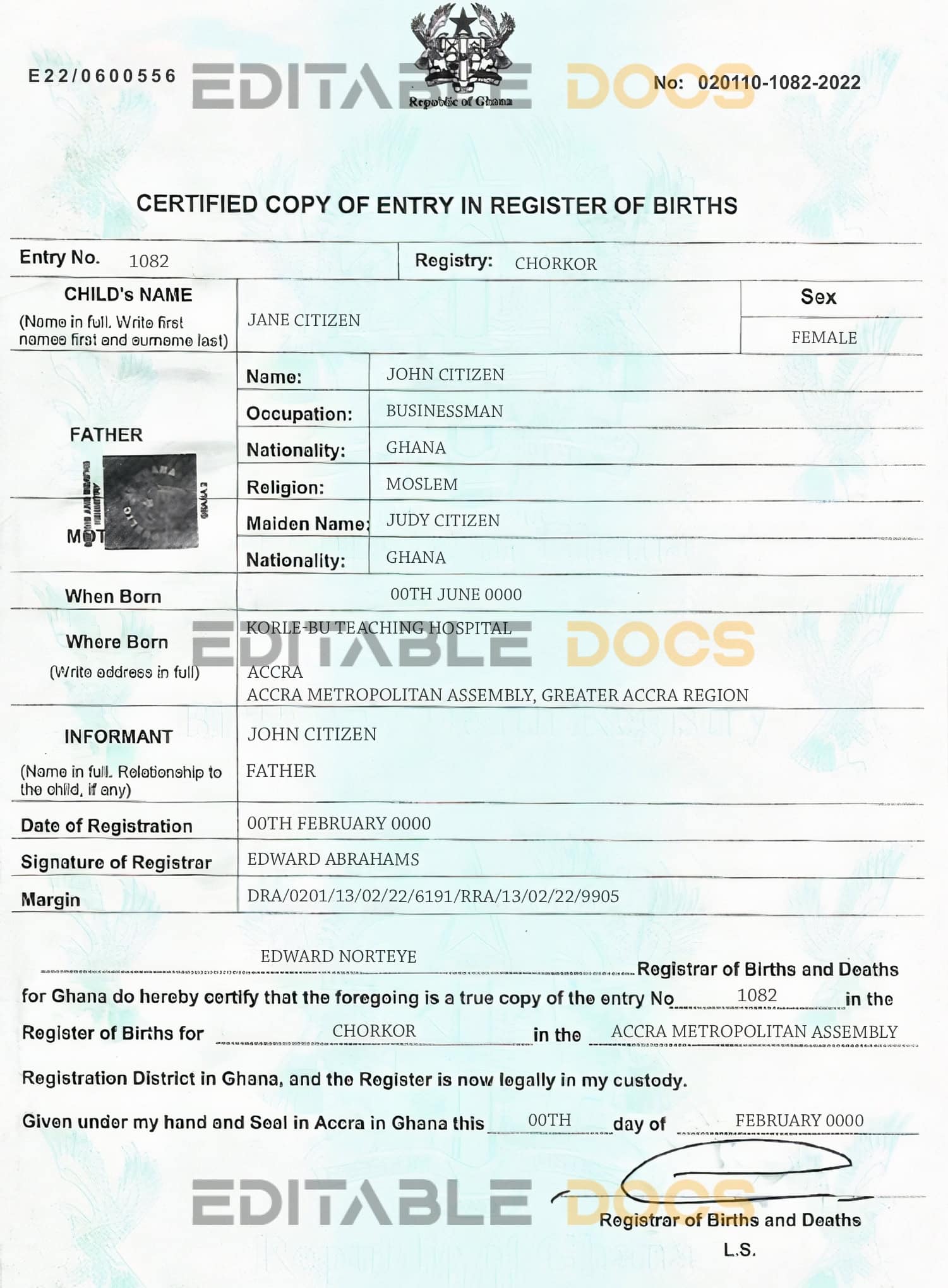Ghana birth certificate template in PSD format Authentic Ghana Birth Certificate Template | Customize and Download Online