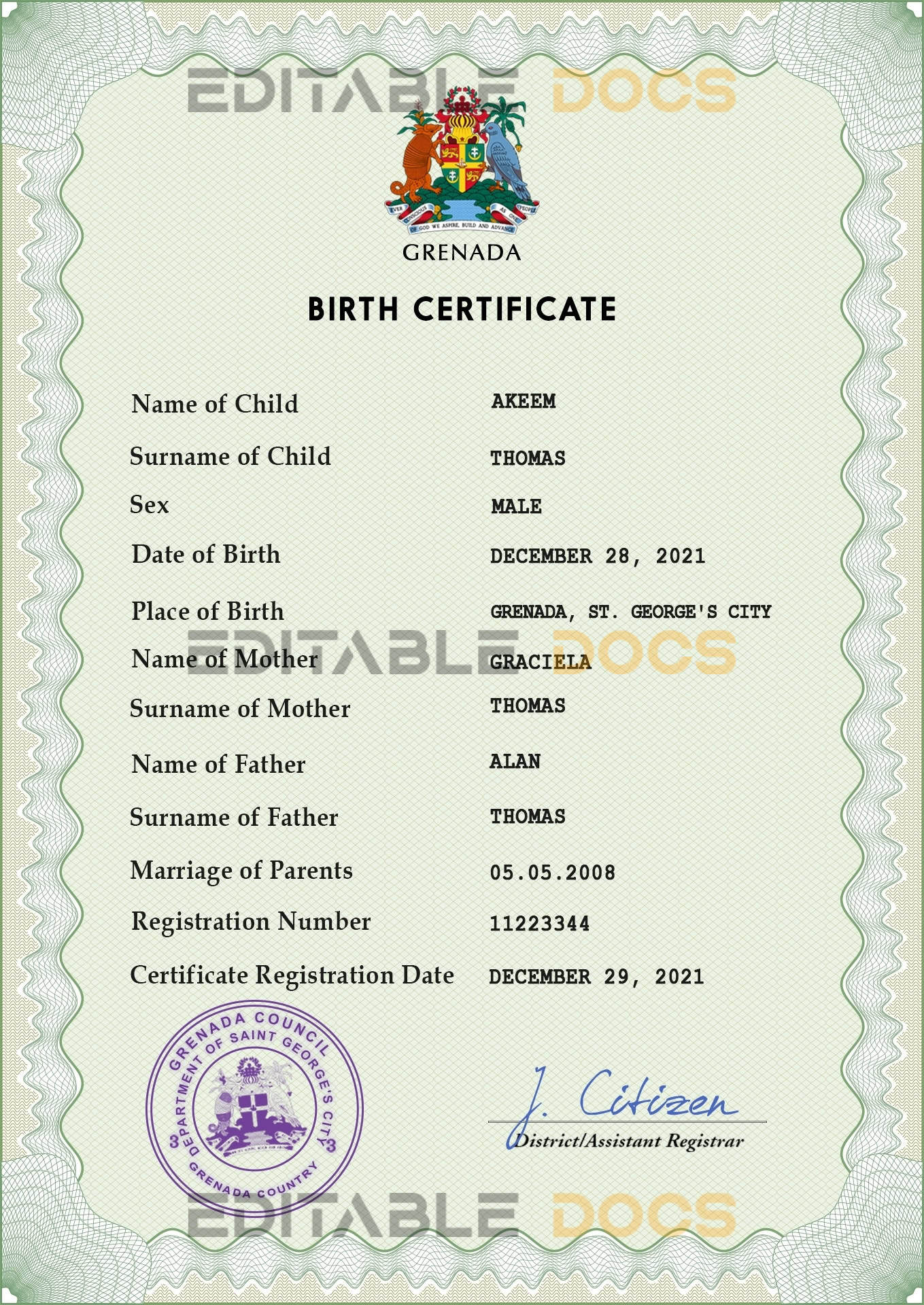 Grenada-vital-record-birth-certificate-PSD-template-fully-editable.jpg Grenada vital record birth certificate PSD template