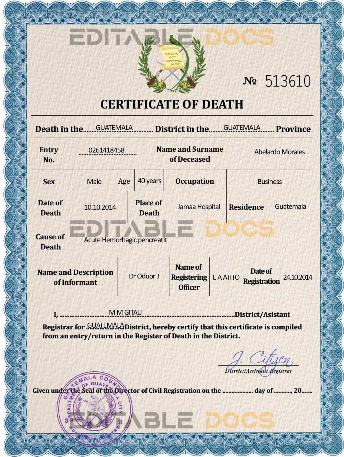 Guatemala-vital-record-death-certificate-PSD-template-fully-editable.jpg Guatemala vital record death certificate PSD template