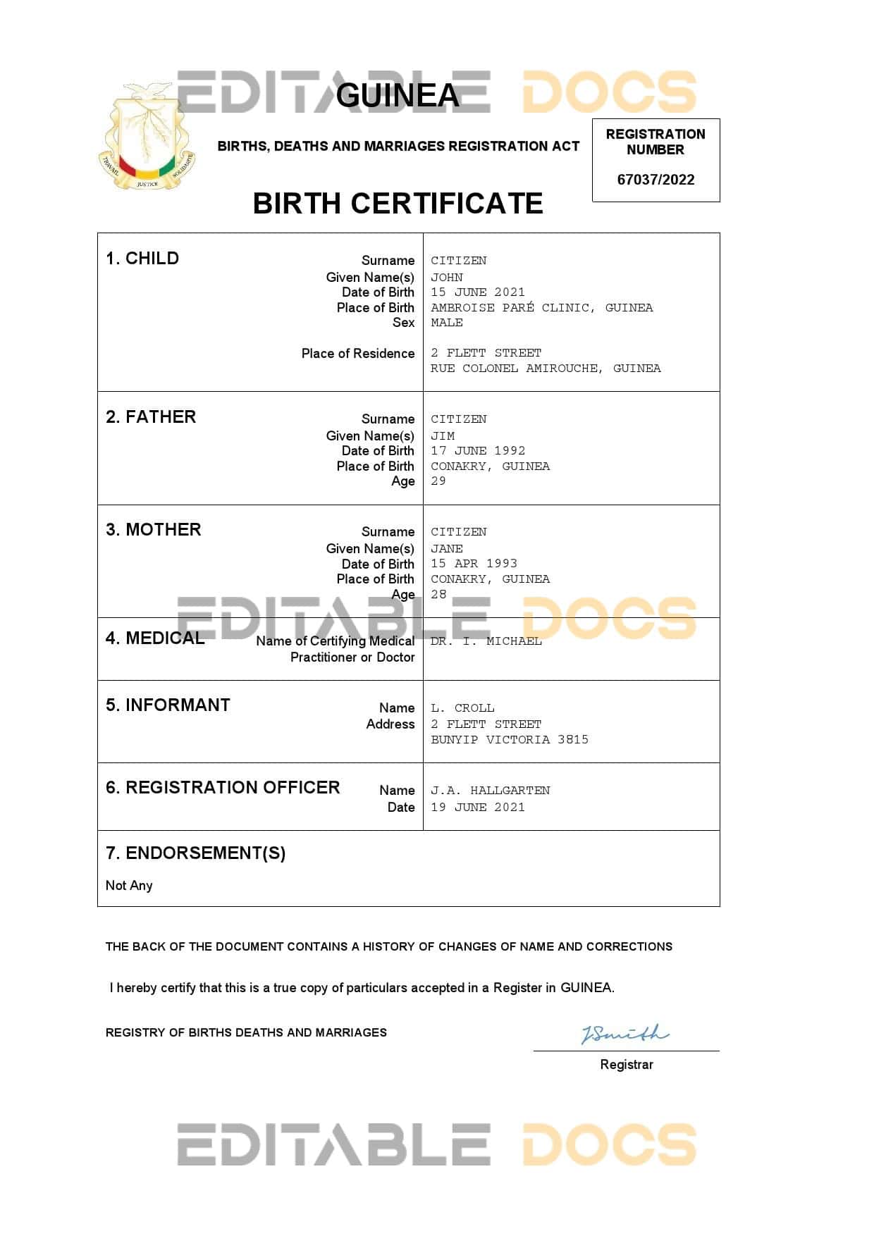 Guinea-birth-certificate.jpg Guinea vital record birth certificate Word and PDF template