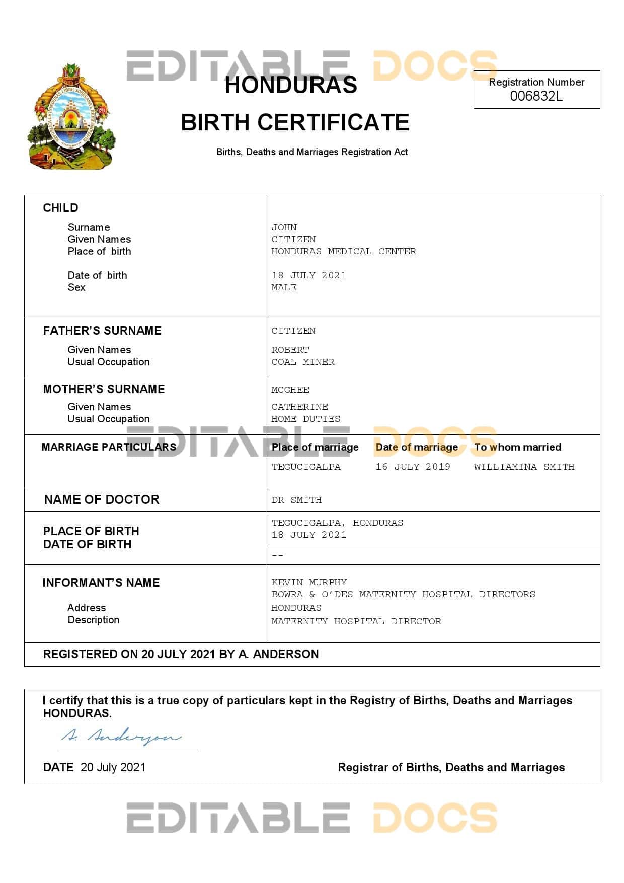 Honduras-birth-certificate.jpg Honduras birth certificate Word and PDF template