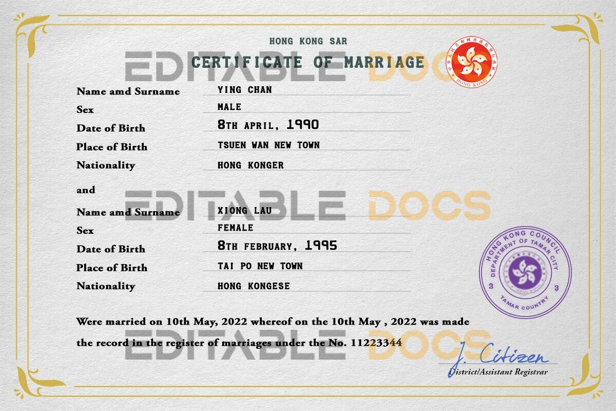 Hong-Kong-Marriage-Certificate-Editable-PSD-Templates.jpg Hong Kong marriage certificate Word and PDF template