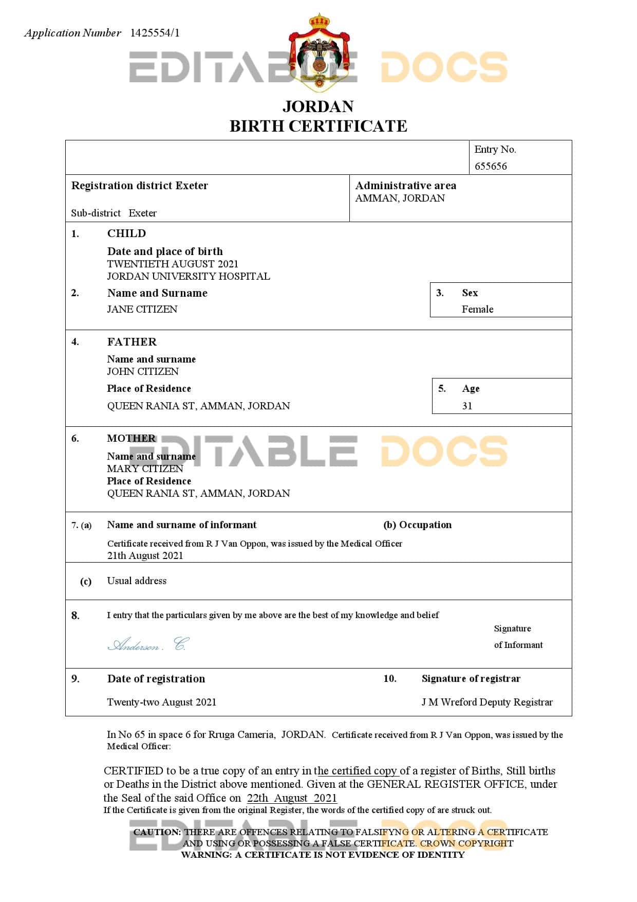 Jordan-birth-certificate.jpg Jordan birth certificate Word and PDF template