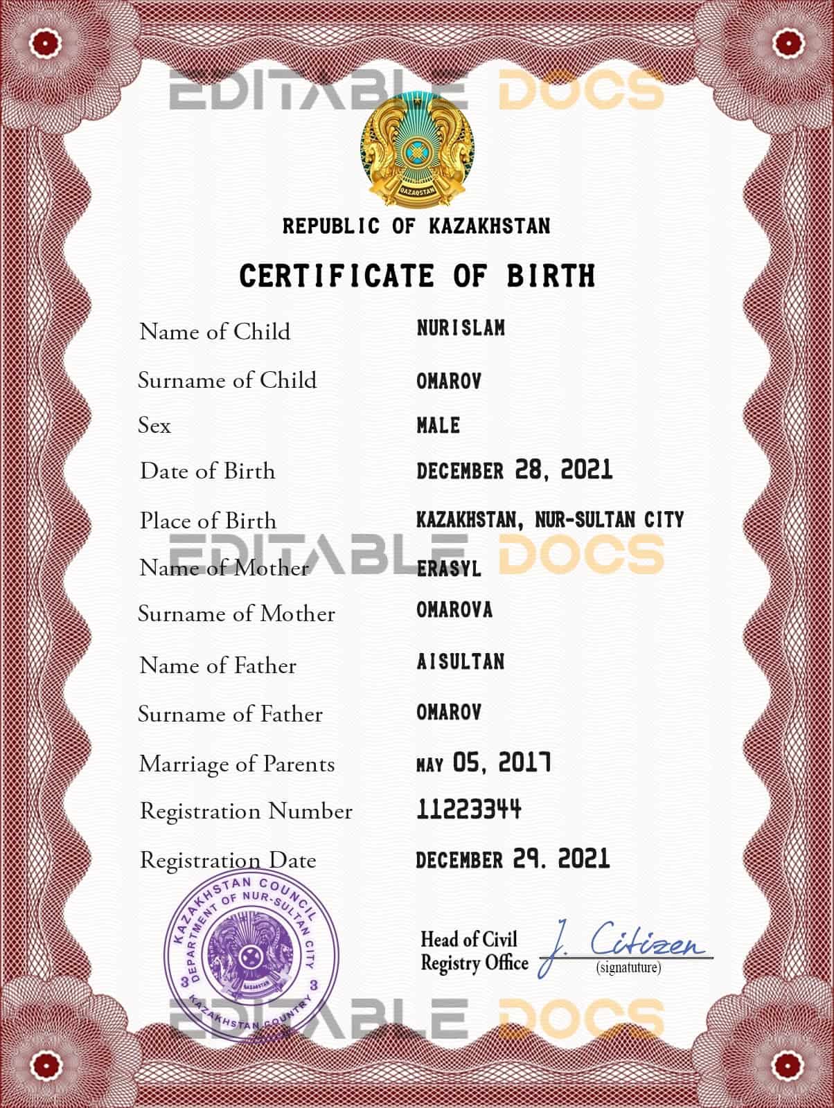 Kazakhstan-birth-certificate-PSD-template-completely-editable.jpg Kazakhstan birth certificate PSD template