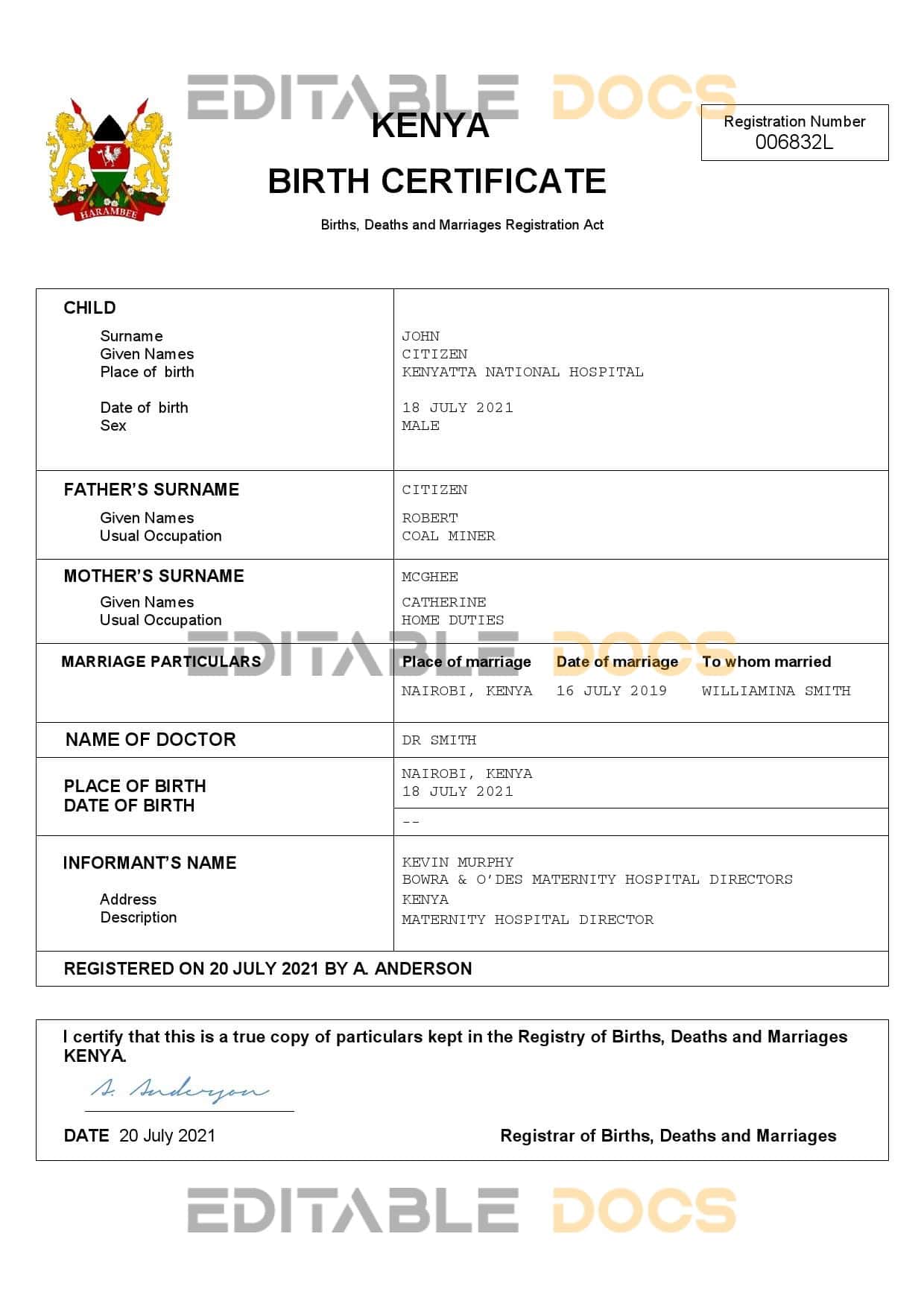 Kenya-birth-certificate.jpg Kenya vital record birth certificate Word and PDF template