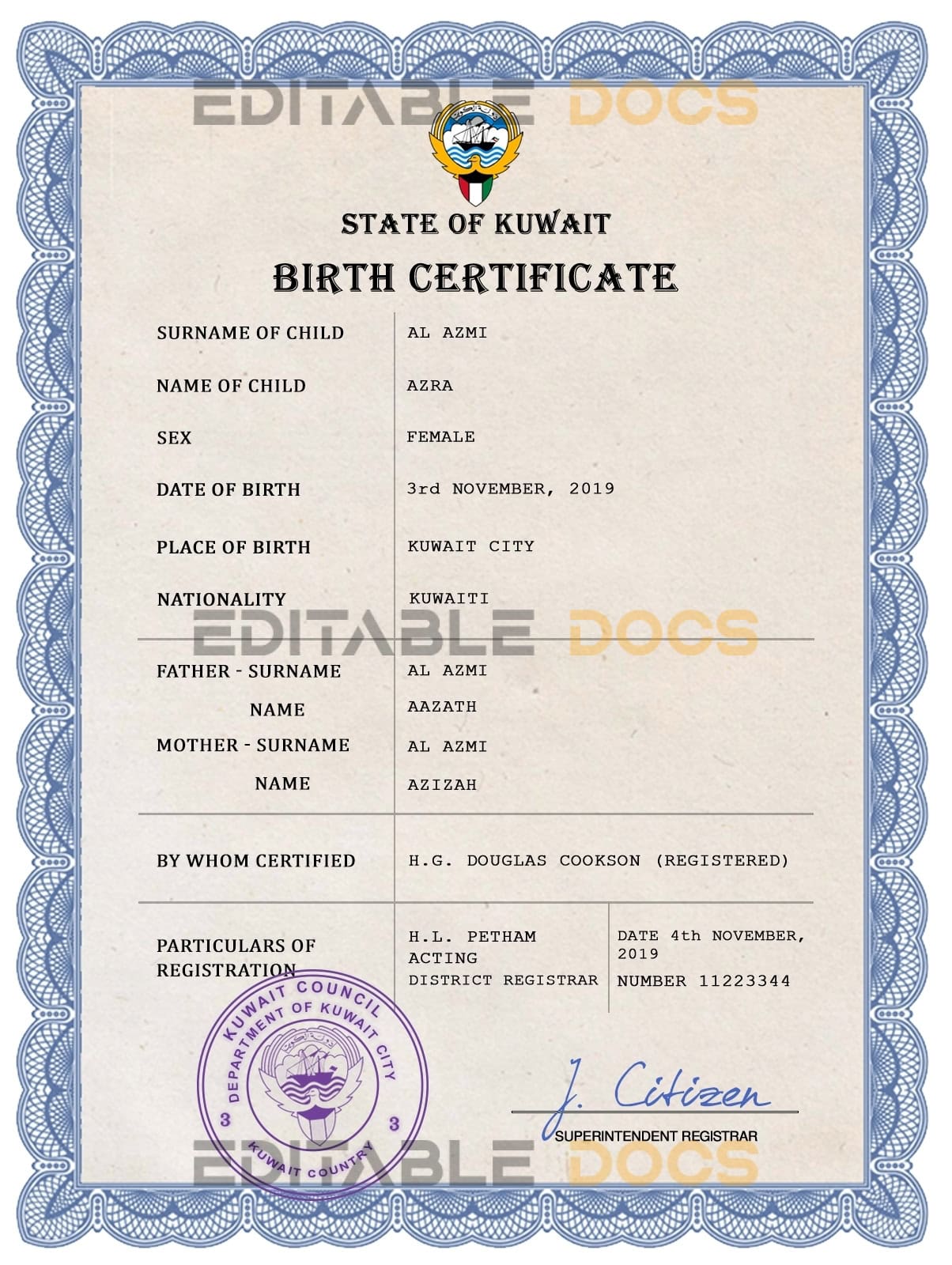 Kuwait-vital-record-birth-certificate-PSD-template-completely-editable.jpg Kuwait vital record birth certificate PSD template