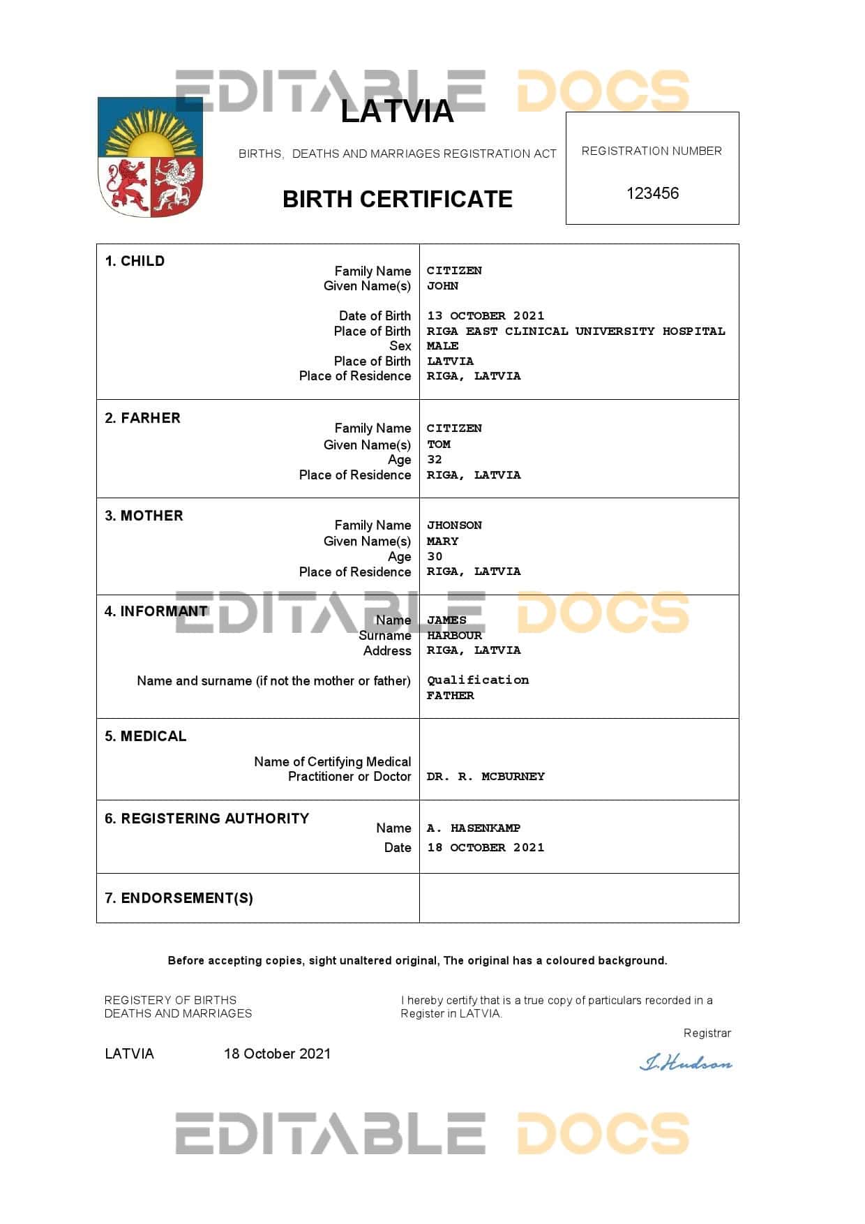 Latvia-birth-certificate.jpg Latvia vital record birth certificate Word and PDF template