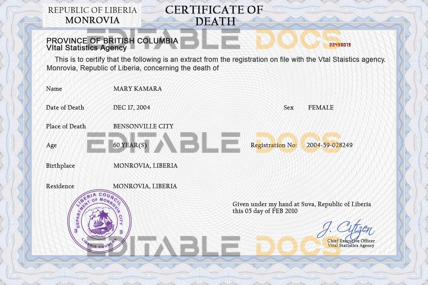 Liberia-death-certificate-PSD-template-completely-editable.jpg Liberia death certificate PSD template