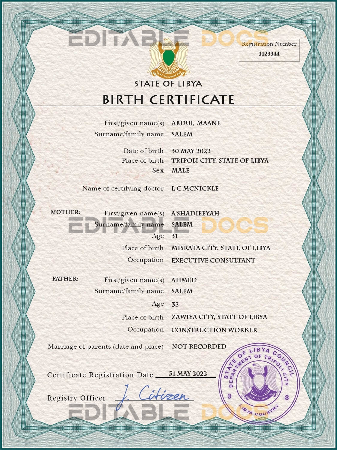 Libya-birth-certificate-PSD-template-completely-editable.jpg Libya birth certificate PSD template
