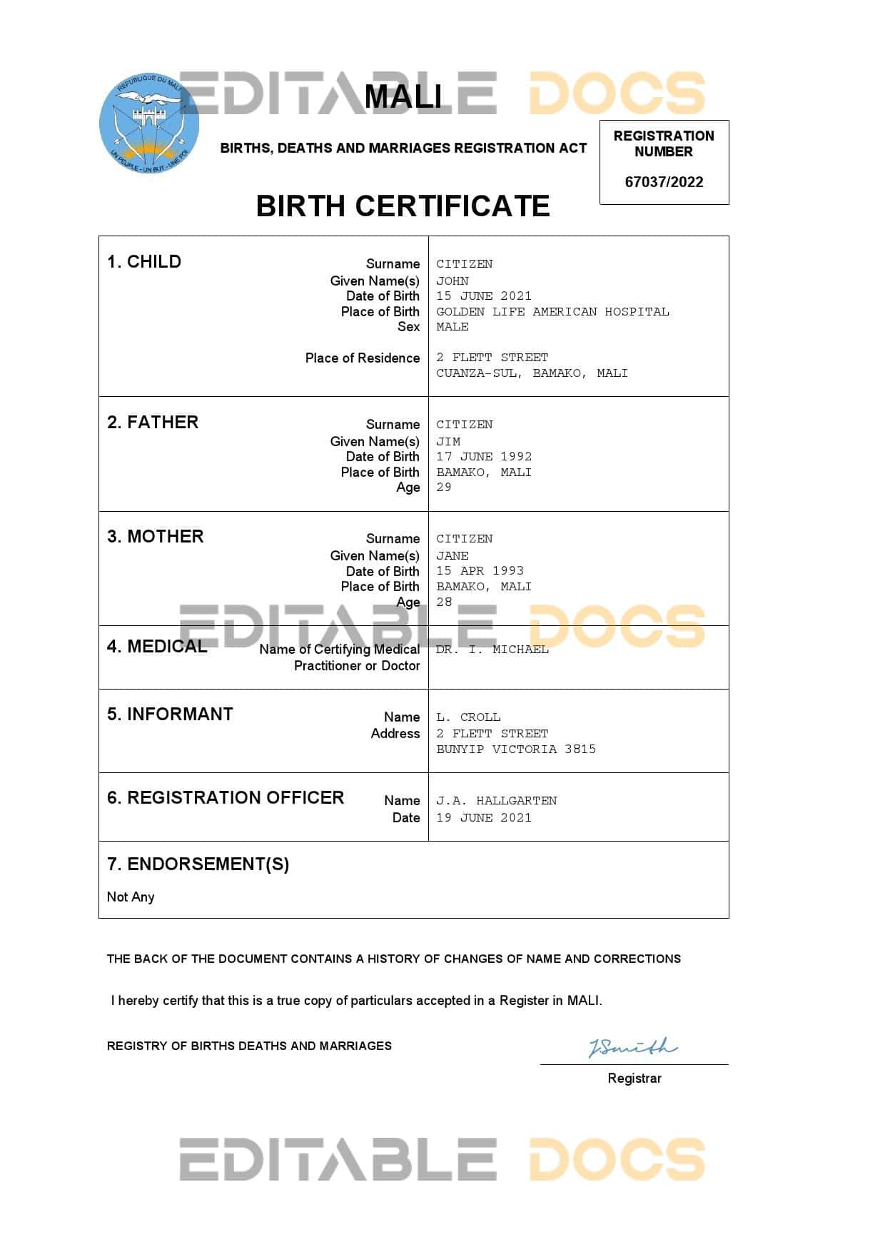 Mali-birth-certificate.jpg Mali vital record birth certificate Word and PDF template