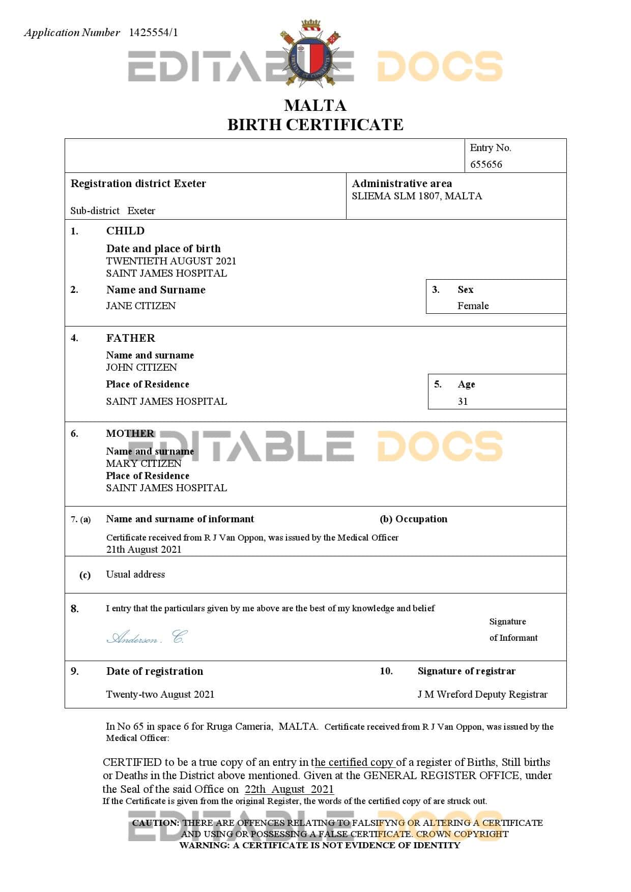 Malta-birth-certificate.jpg Malta birth certificate Word and PDF template