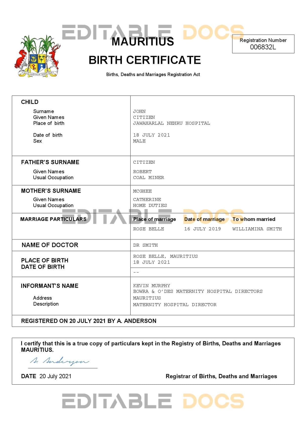 Mauritius-birth-certificate.jpg Mauritius vital record birth certificate Word and PDF template
