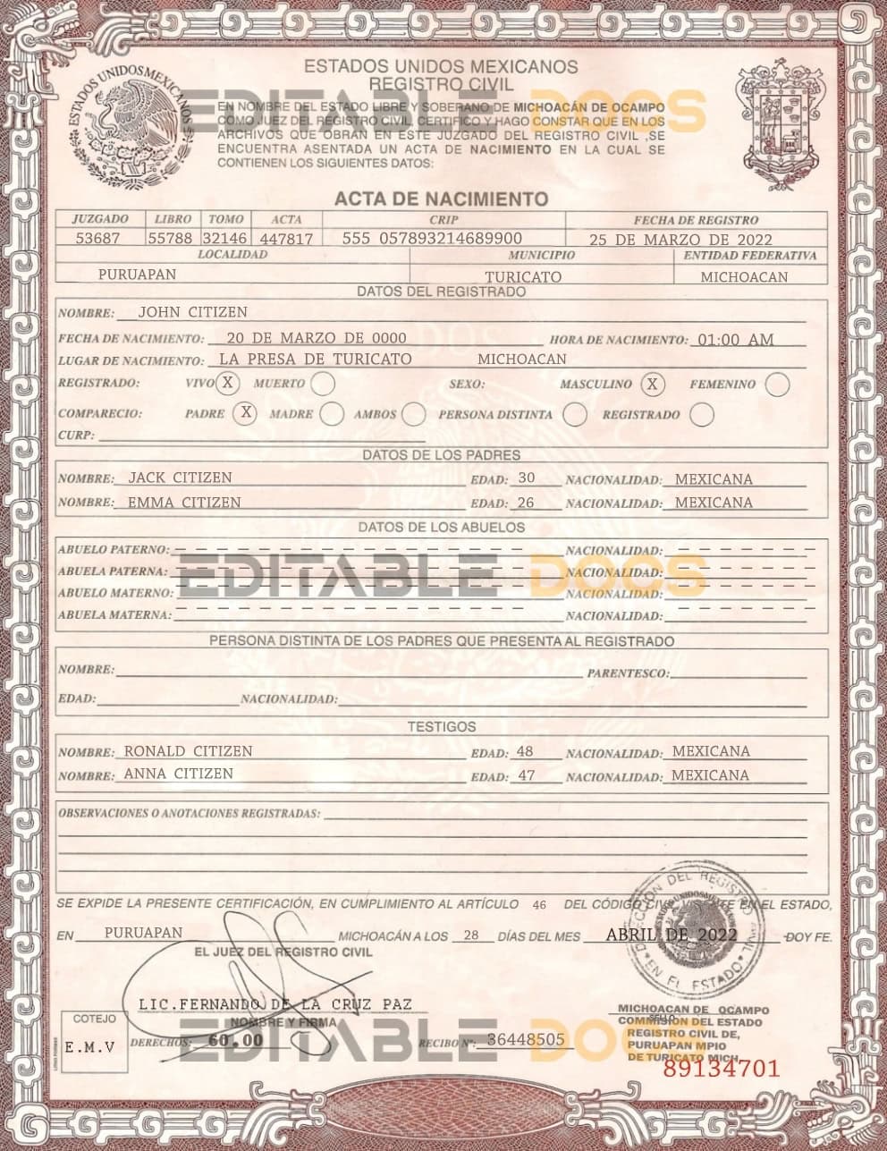 Authentic Mexico Birth Certificate Template Customize and Download Online Authentic Mexico Birth Certificate Template Customize and Download Online