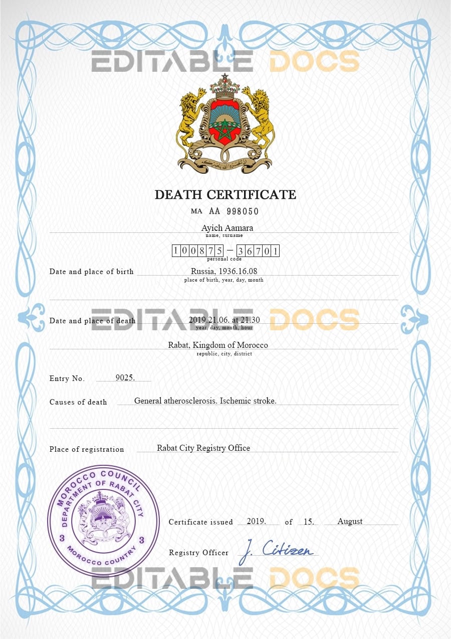 Morocco-vital-record-death-certificate-PSD-template-completely-editable.jpg Morocco vital record death certificate PSD template