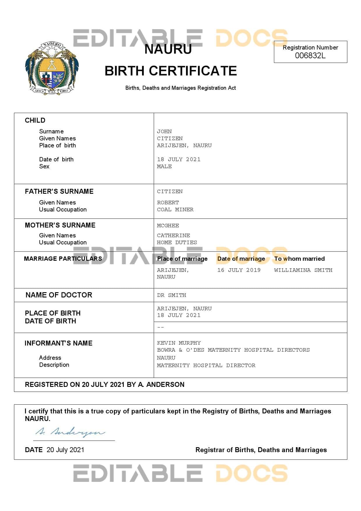 Nauru-birth-certificate.jpg Nauru vital record birth certificate Word and PDF template