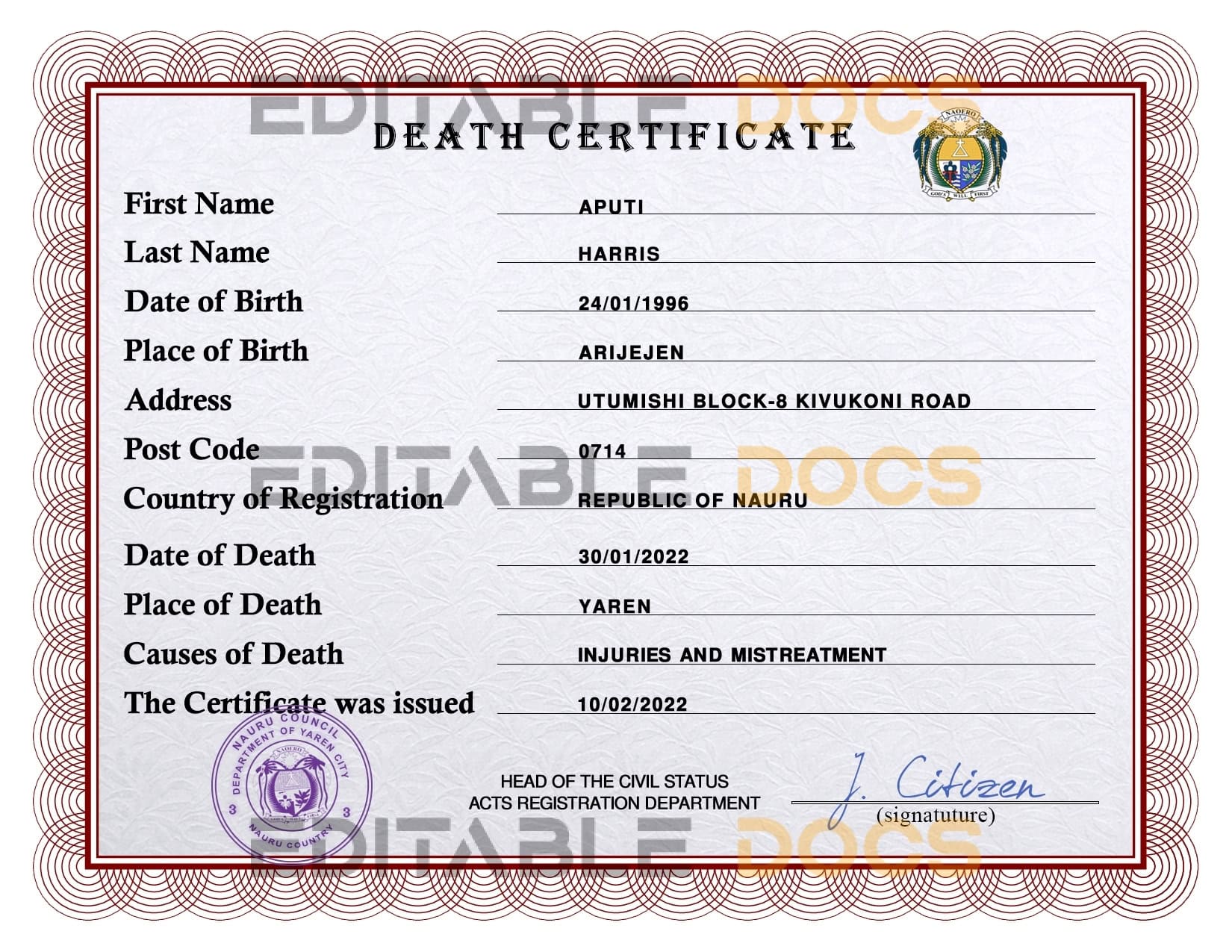 Nauru-vital-record-death-certificate-PSD-template-fully-editable.jpg Nauru vital record death certificate PSD template