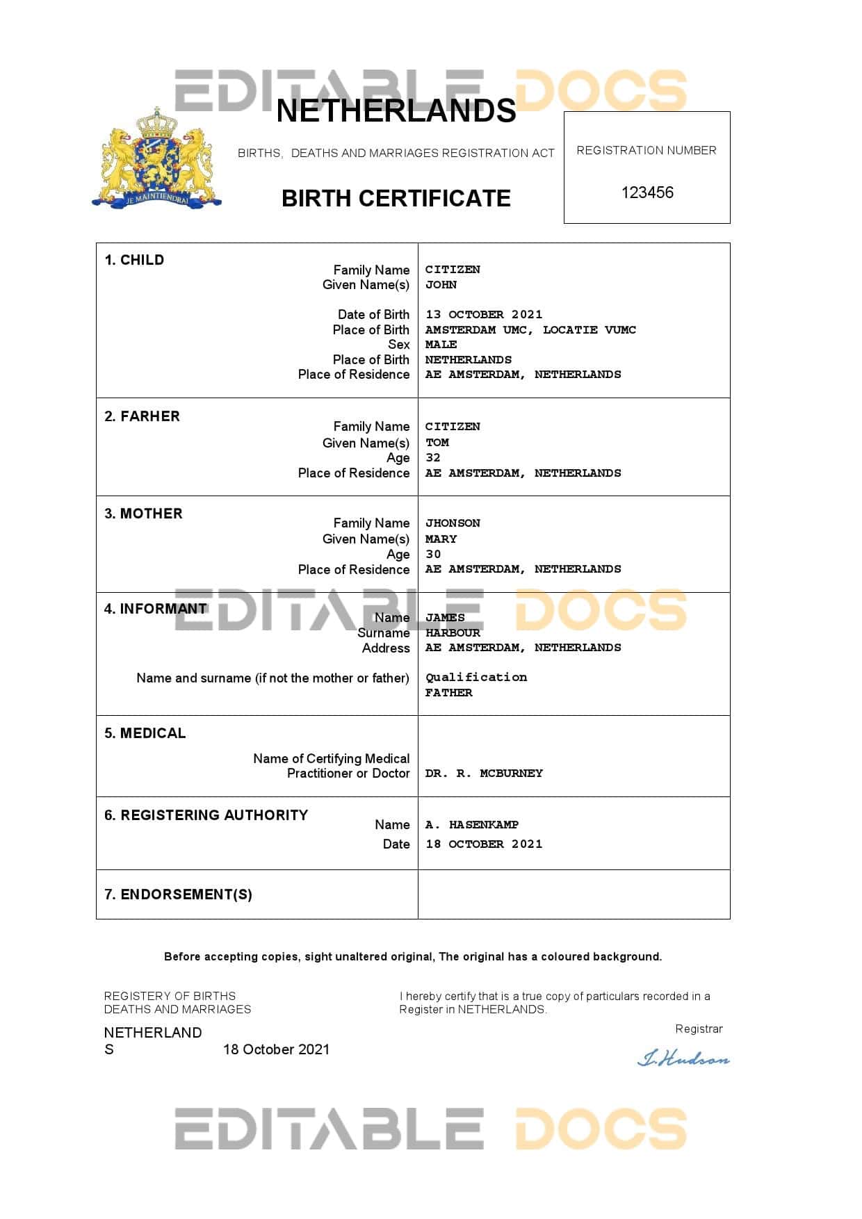 Netherlands-birth-certificate.jpg Netherlands vital record birth certificate Word and PDF template