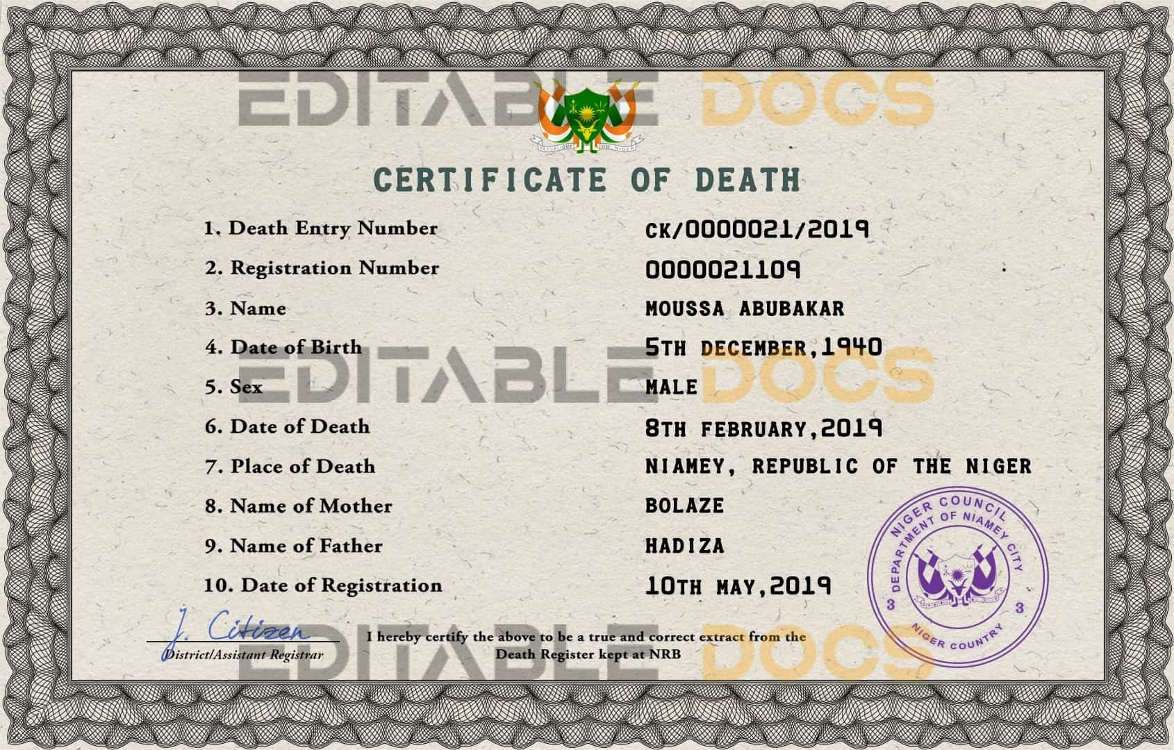 Niger-death-certificate-PSD-template-completely-editable.jpg Niger death certificate PSD template