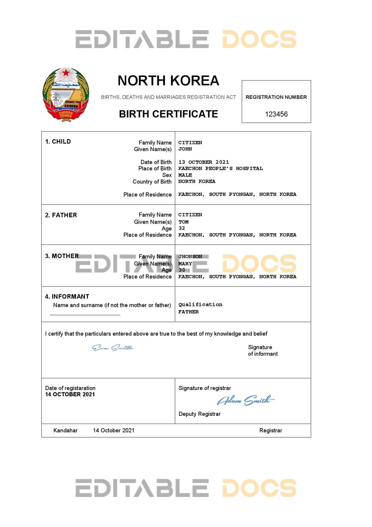 North-Korea-certificate.jpg North Korea birth certificate Word and PDF template