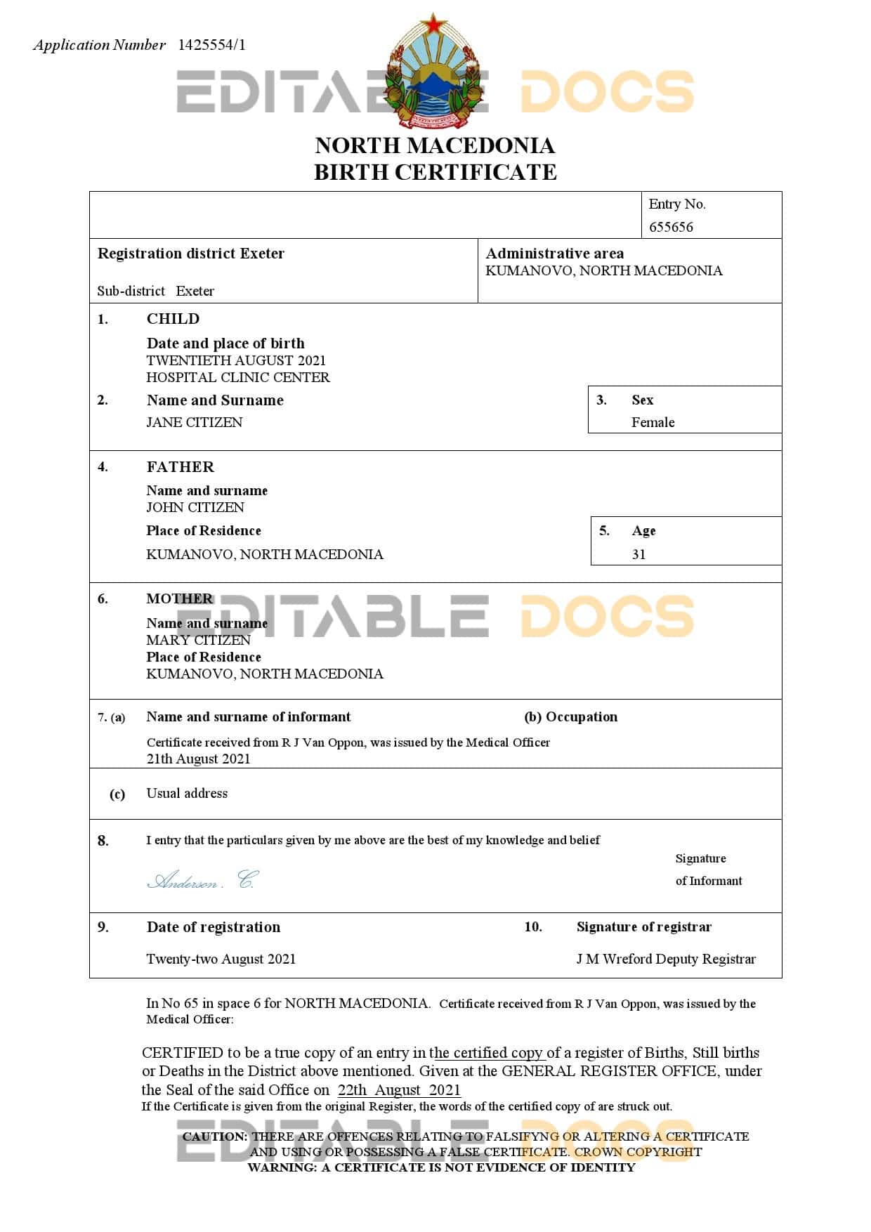 North-Macedonia-birth-certificate.jpg North Macedonia vital record birth certificate Word and PDF template