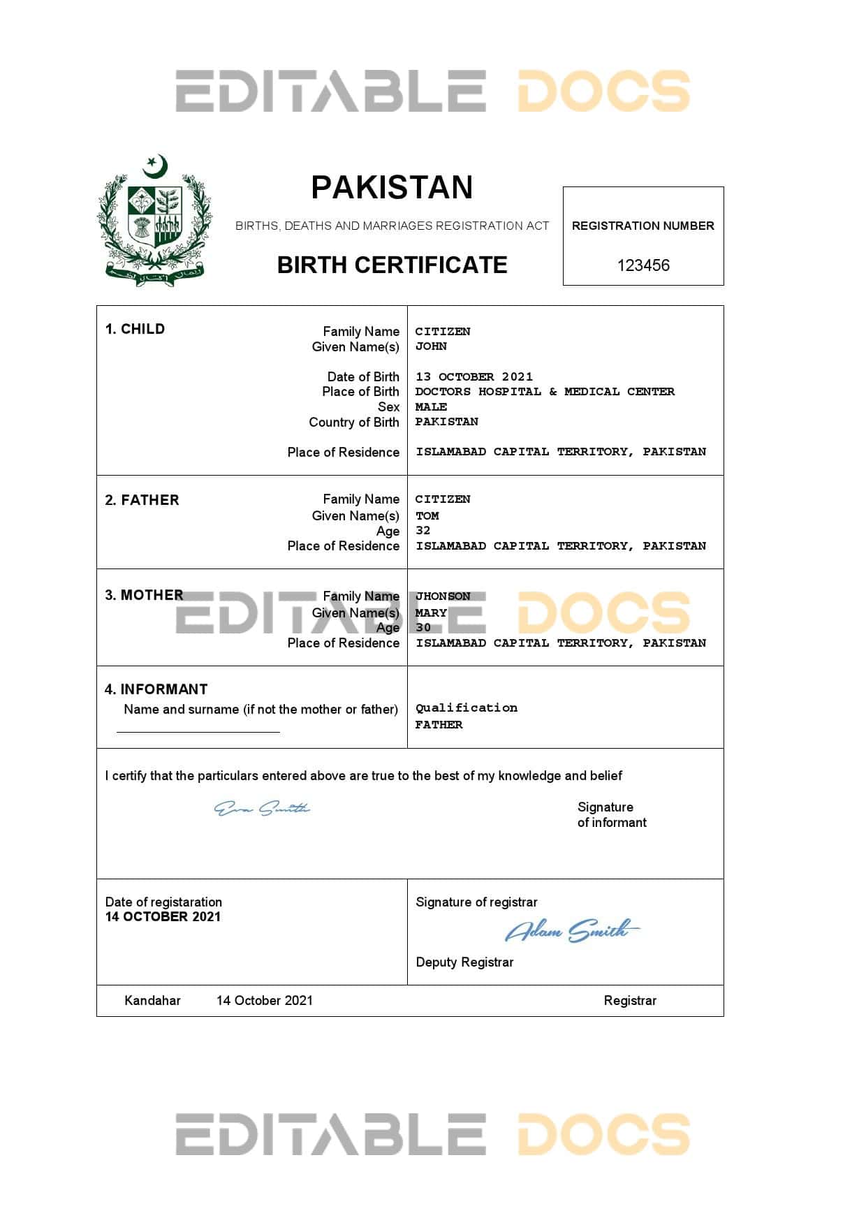 Pakistan-certificate.jpg Pakistan vital record birth certificate Word and PDF template