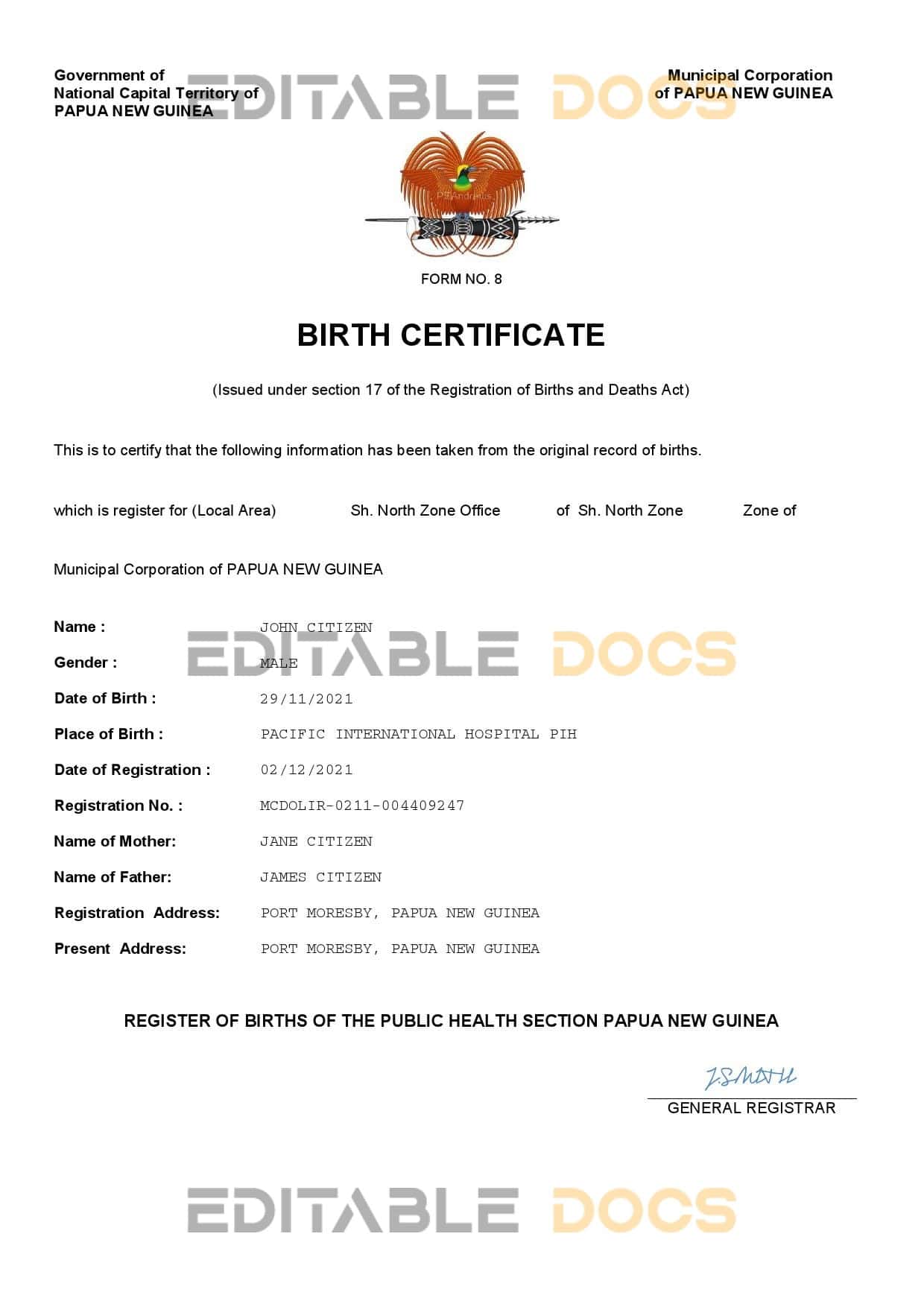 Papua-New-Guinea-birth-certificate.jpg Papua New Guinea vital record birth certificate Word and PDF template