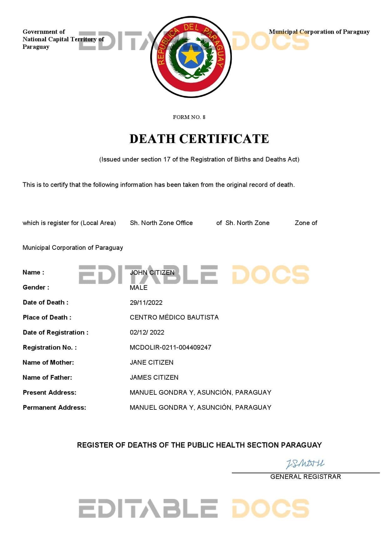 Paraguat-death-certificate.jpg Paraguay death certificate Word and PDF template