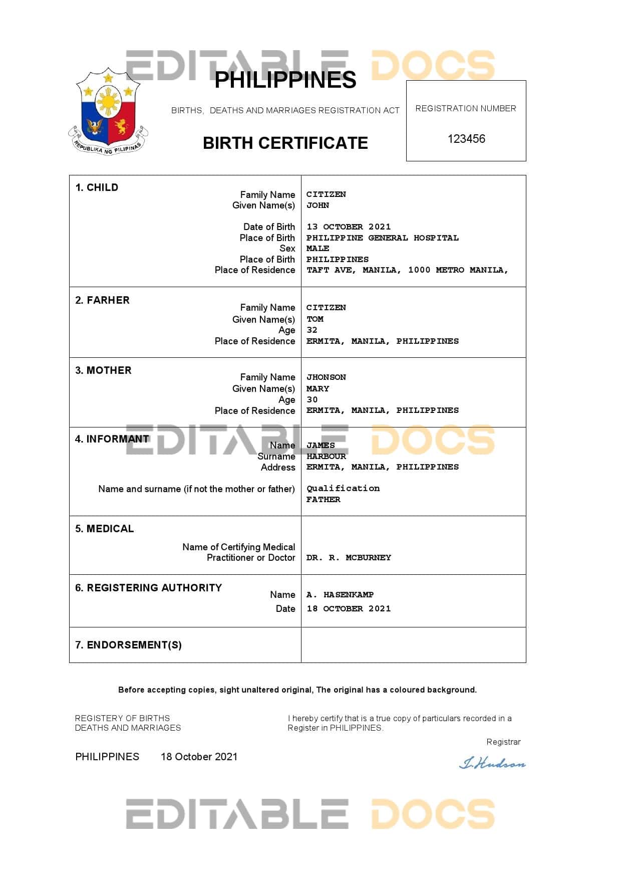 Philoppines-birth-certificate.jpg Philippines vital record birth certificate Word and PDF template