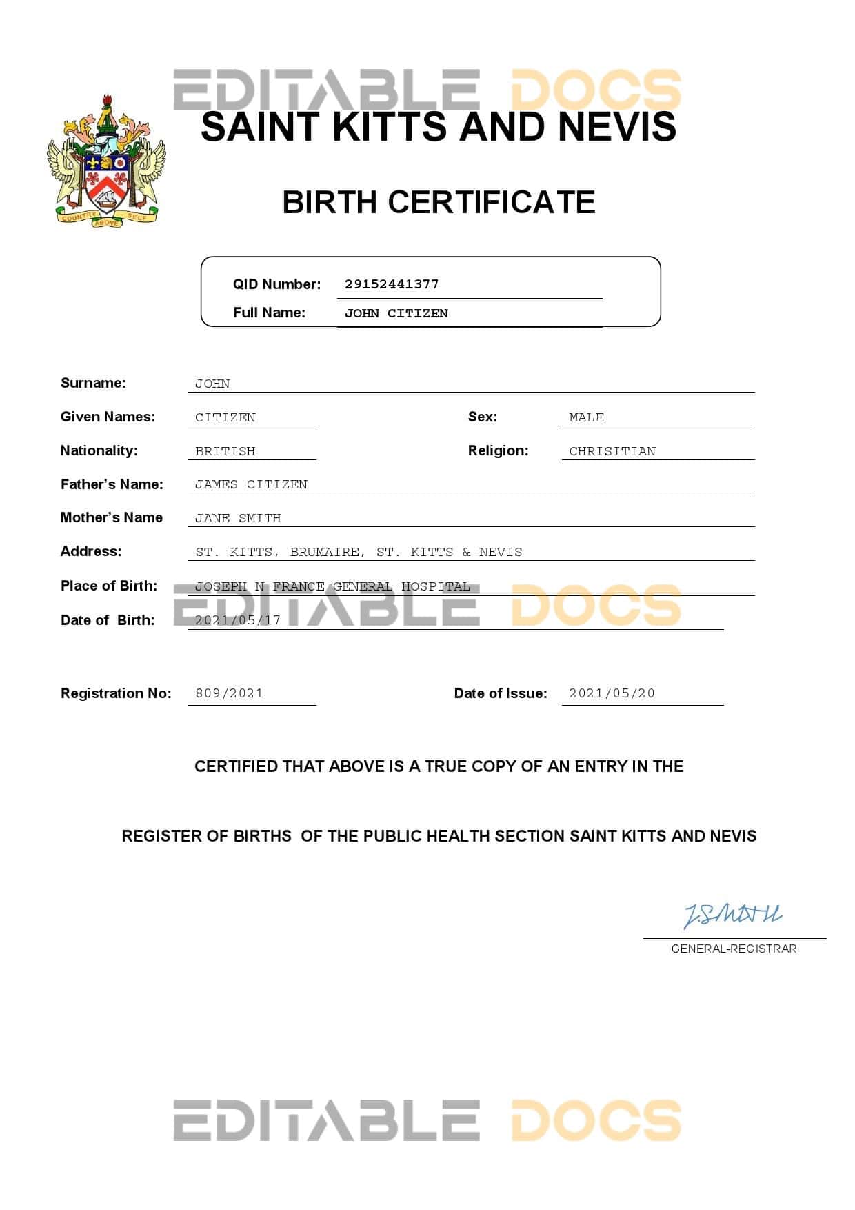 Saint-Kitts-and-Nevis-birth-certificate.jpg Saint Kitts and Nevis vital record birth certificate Word and PDF template