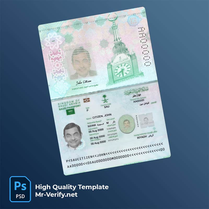 Saudi-Arabia-passport-mrverify Saudi Arabia passport psd template new version 2022 - present