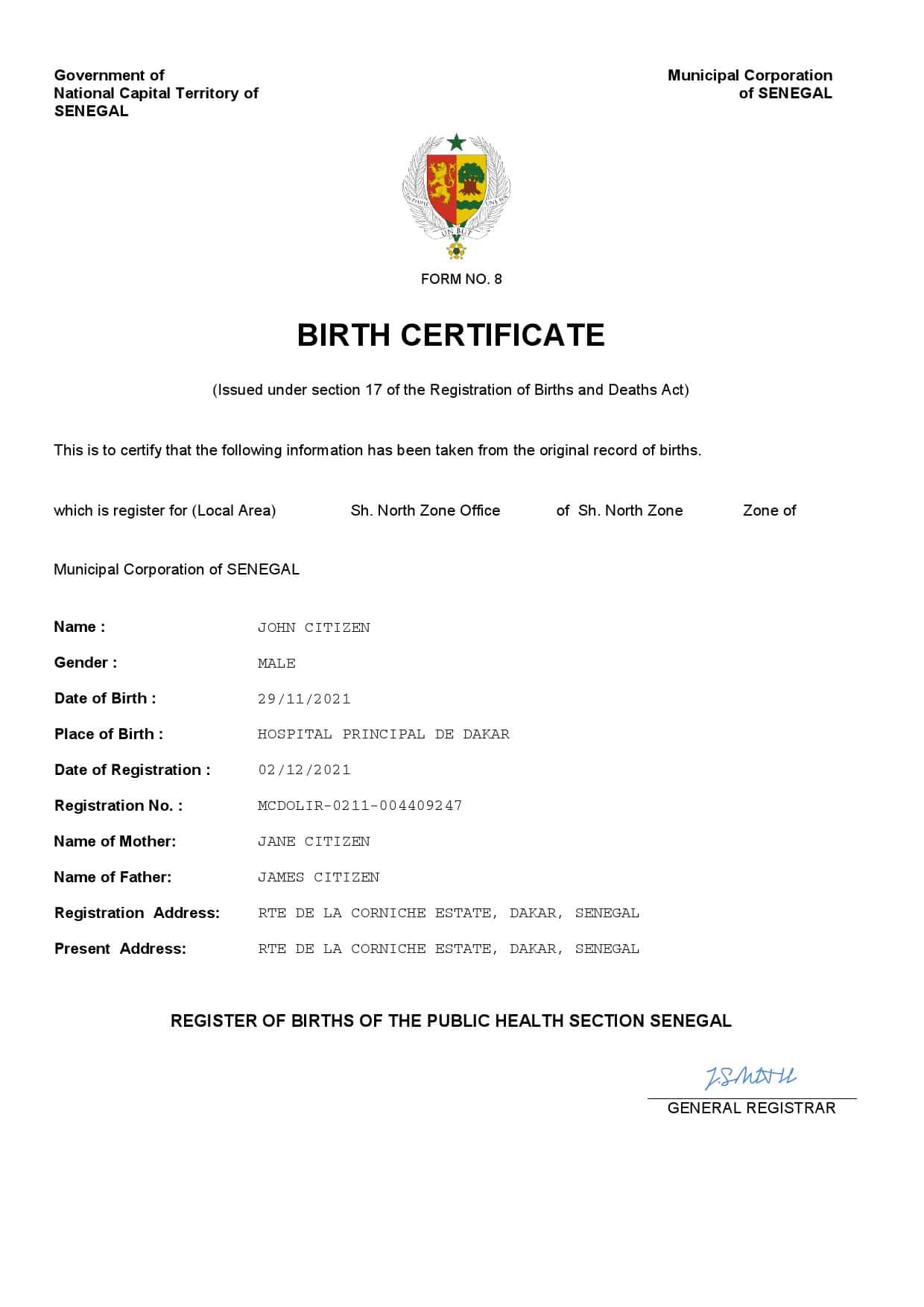 Senegal-birth-certificate.jpg Senegal vital record birth certificate Word and PDF template
