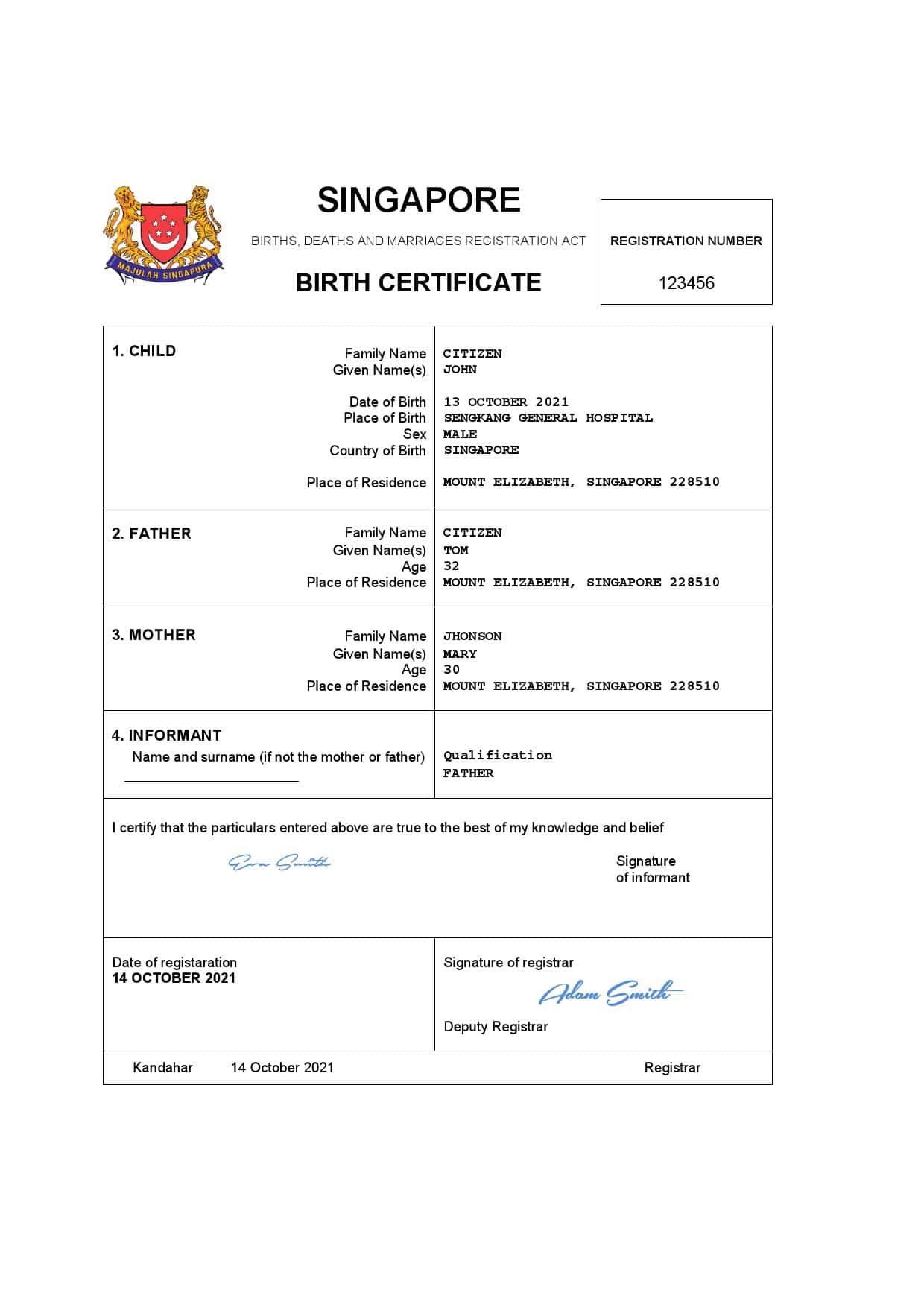 Singpaoure-certificate.jpg Singapore vital record birth certificate Word and PDF template