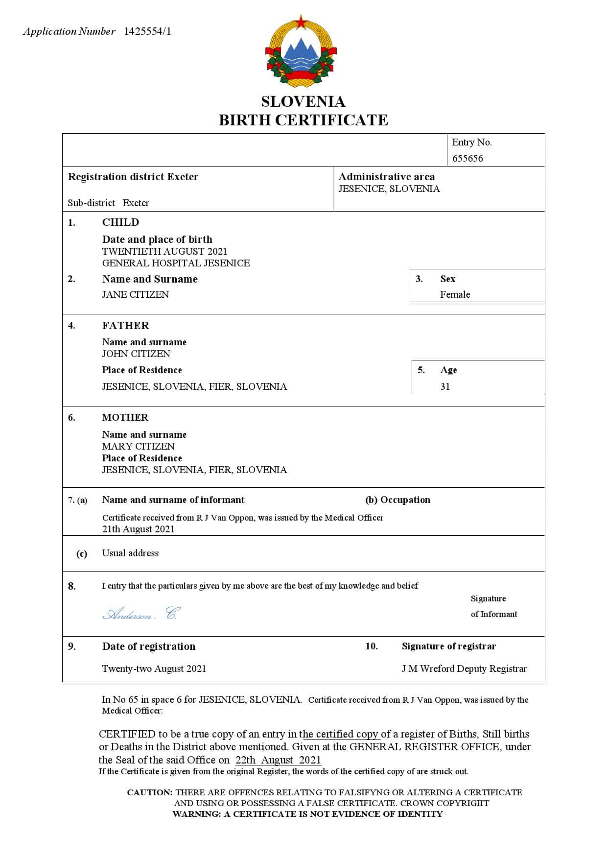 Slovenia-birth-certificate.jpg Slovenia birth certificate Word and PDF template