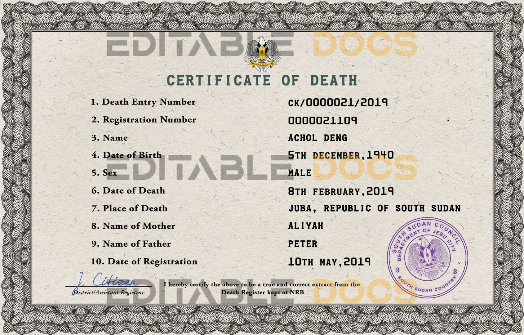 South-Sudan-death-certificate-PSD-template-completely-editable.jpg South Sudan death certificate PSD template
