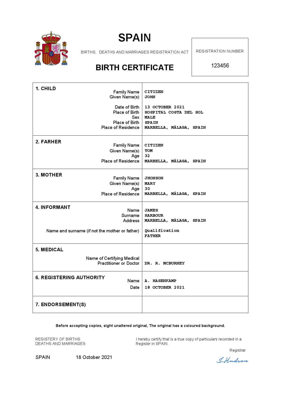 Spain-birth-certificate.jpg Spain birth certificate Word and PDF template