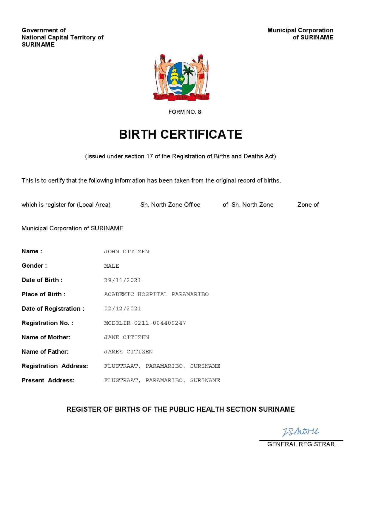 Suriname-birth-certificate.jpg Suriname vital record birth certificate Word and PDF template