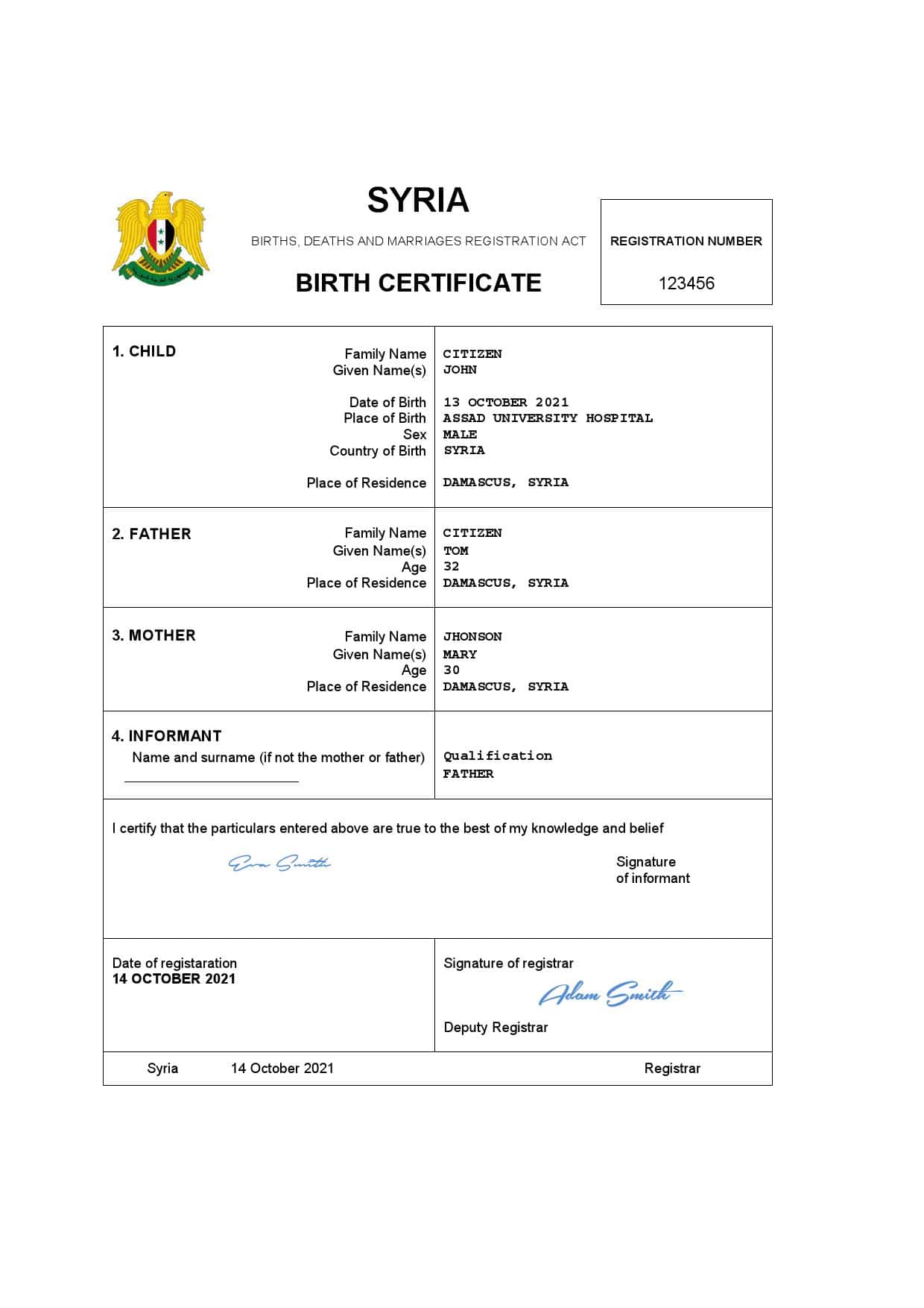 Syria-certificate.jpg Syria birth certificate Word and PDF template